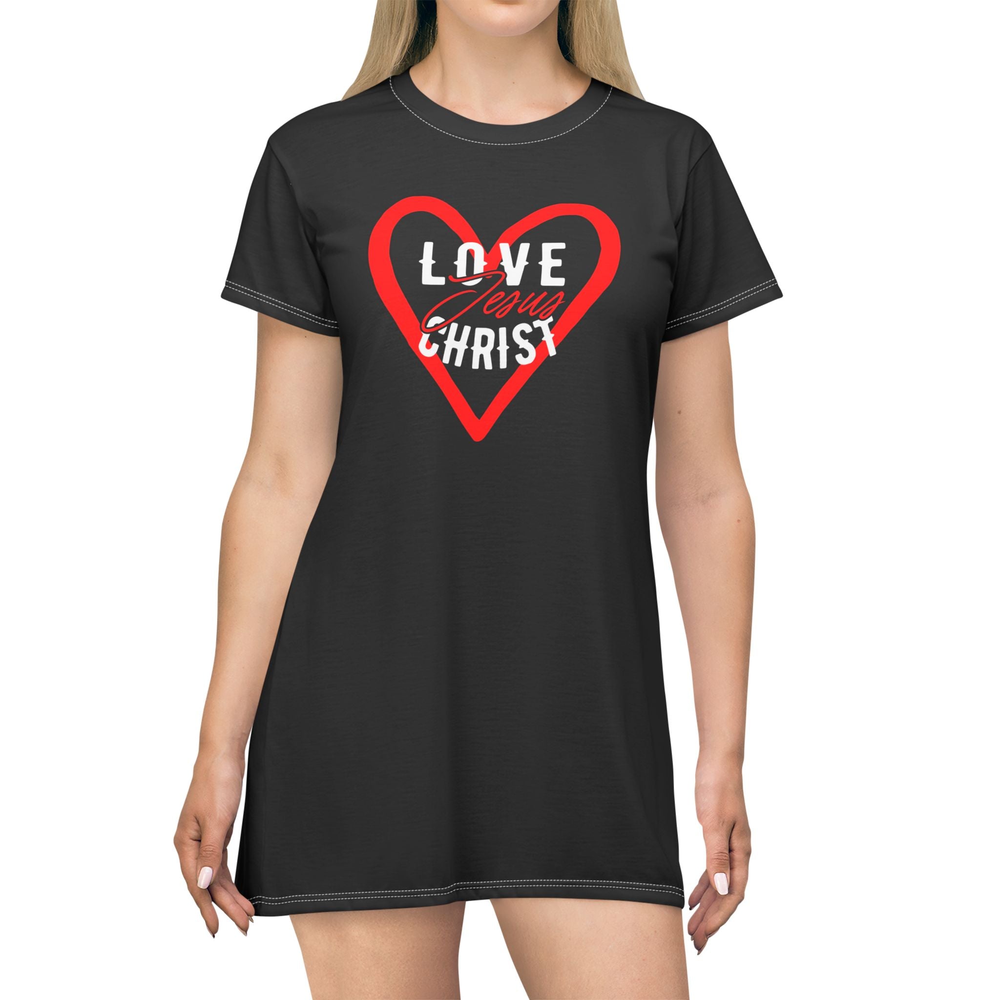 Love Jesus Christ Heart Graphic T‑Shirt Dress