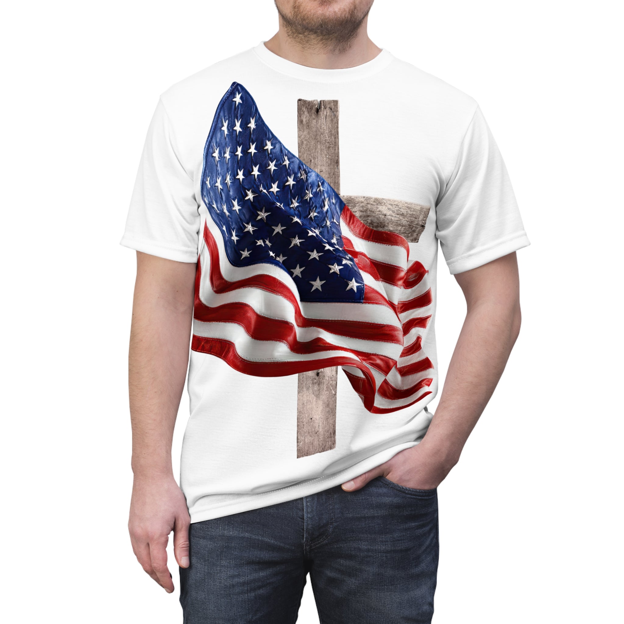 Patriotic Cross Tee — American Flag Christian T-Shirt