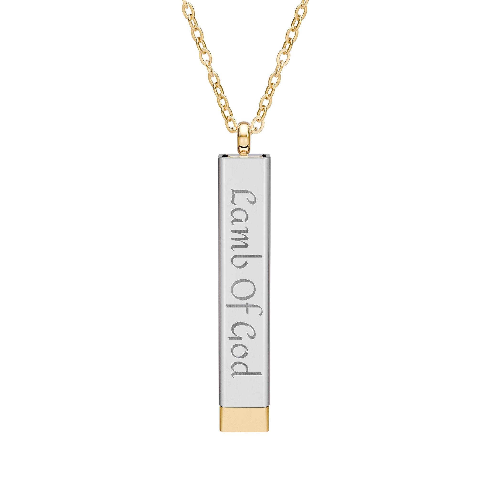 Hidden Message Sliding Blank Bar Necklace (Engraving) Lamb of God/Sins of the World