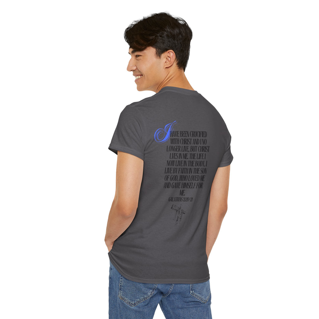 Christian Cross Tee — “Christ Lives in Me” Scripture Shirt (Galatians 2:20)