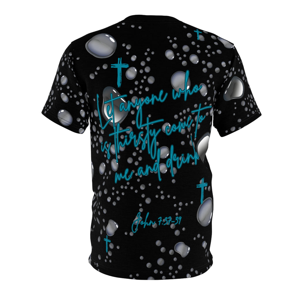 Jesus Script Cross Tee — Black Water Pattern Christian T-Shirt