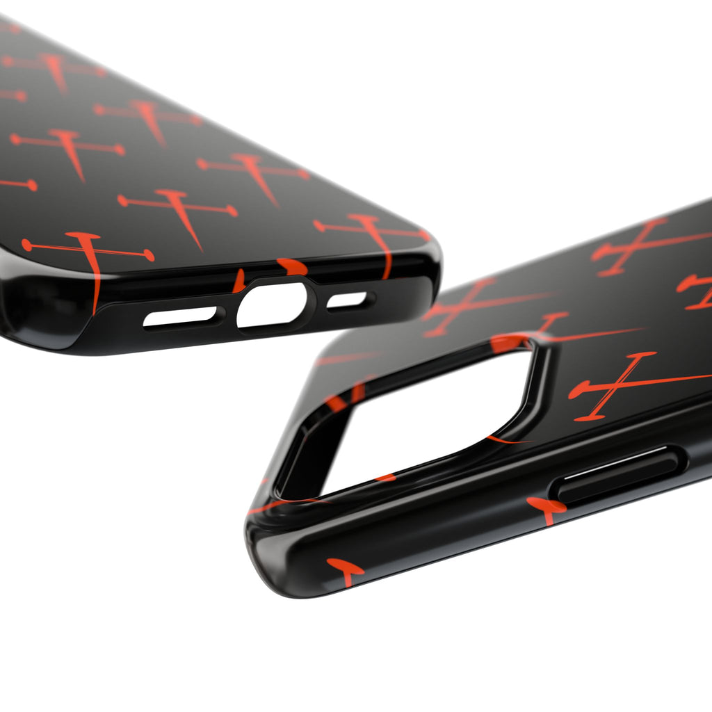 Black Tough Phone Case with Orange Nail Cross Pattern