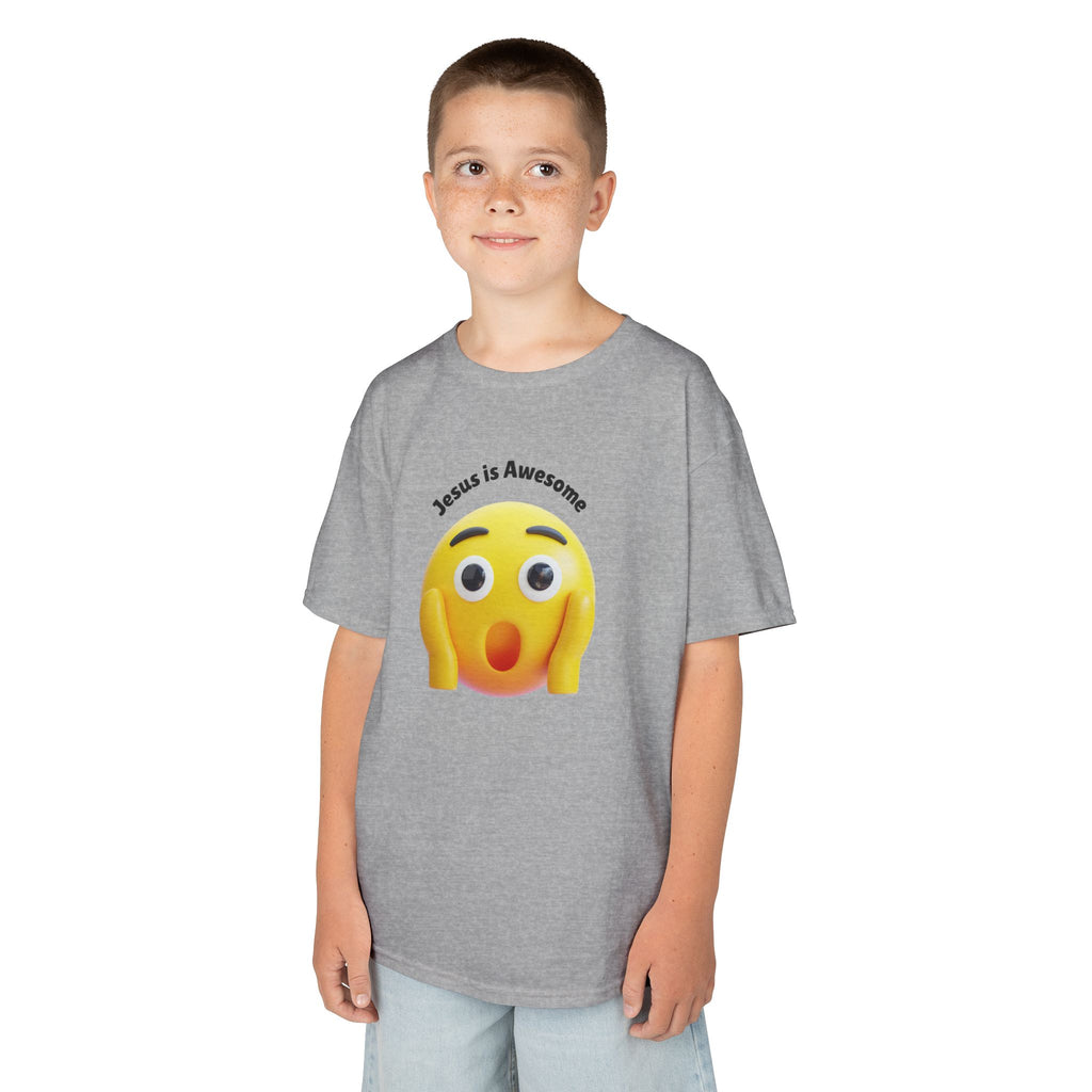 Kids T-Shirt — "Jesus Is Awesome" Surprised Emoji Graphic