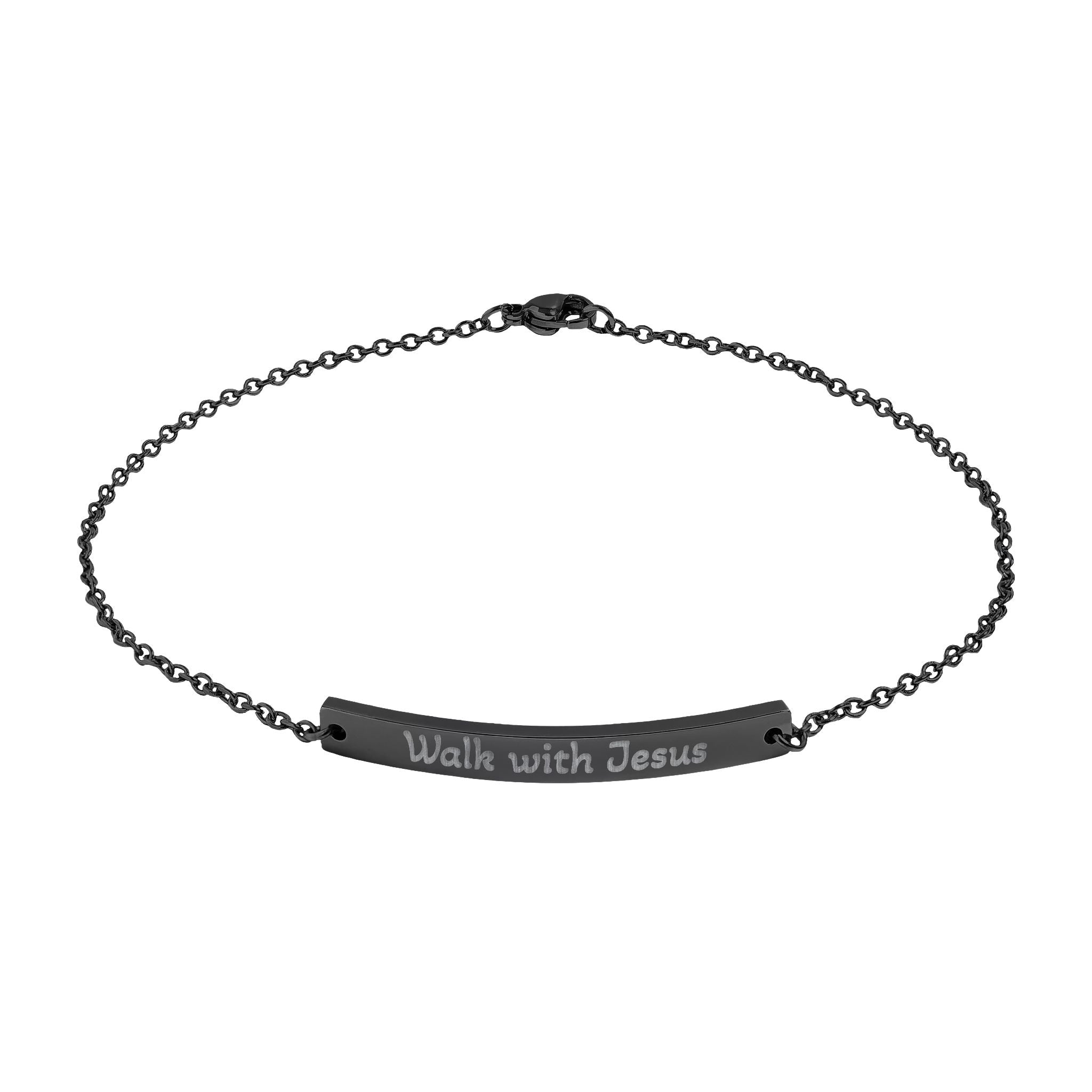 Engraved Curved Bar Anklet — "Walk with Jesus" Delicate Faith Jewelry