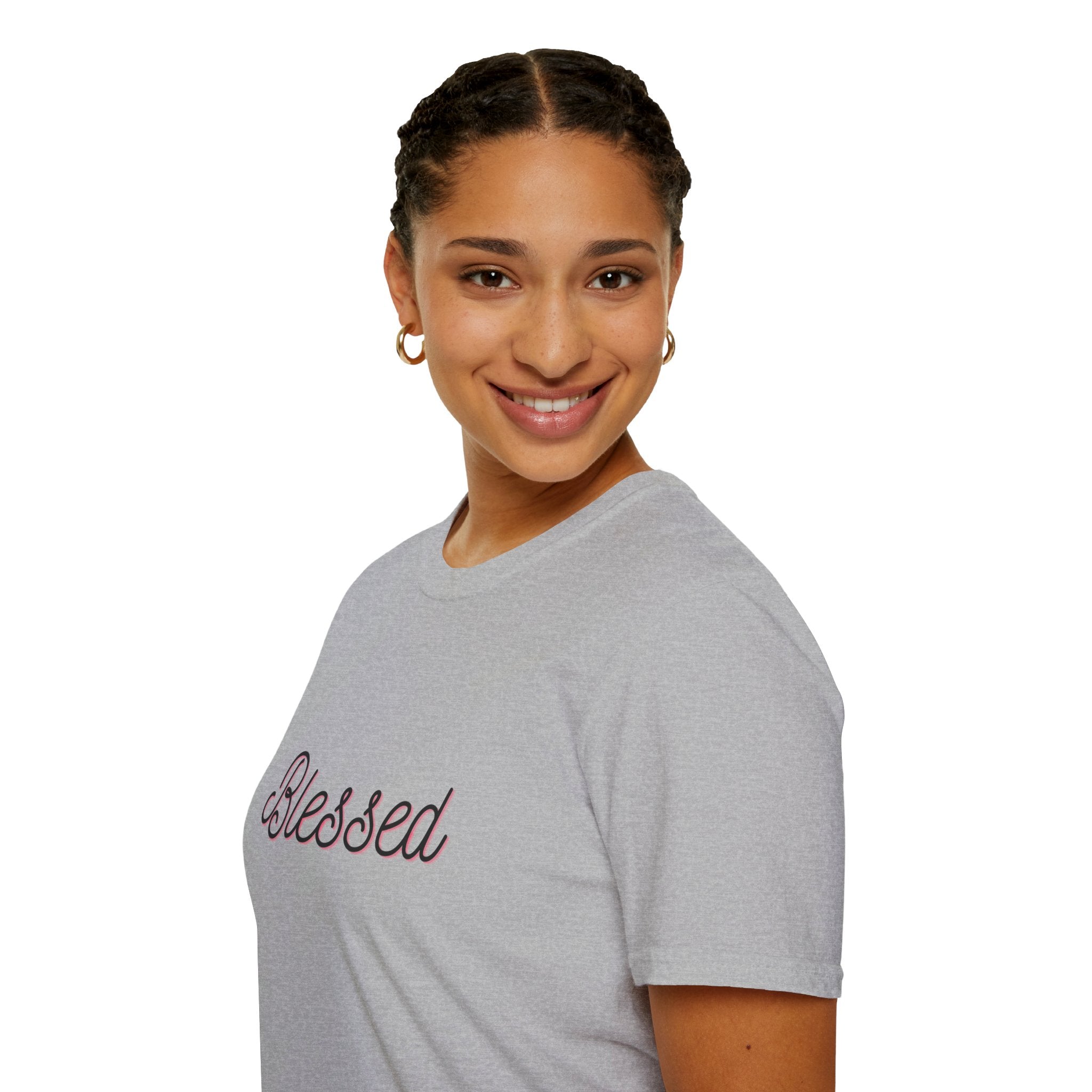 Blessed Script T‑Shirt — Inspirational "Blessed" Tee with Back Verse (Don't Worry)