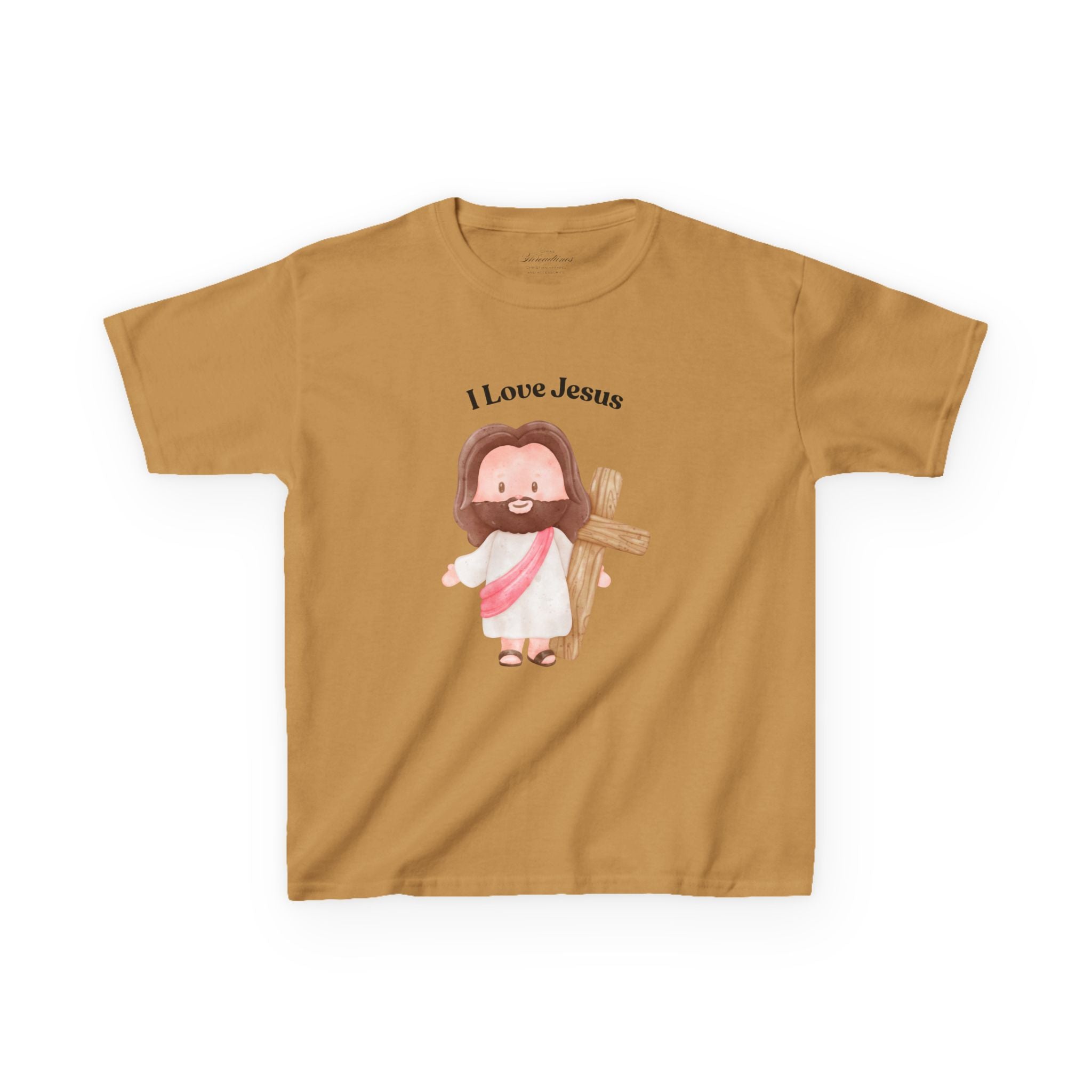 Kids T-Shirt — Cute "I Love Jesus" Cartoon Jesus Holding Cross — Christian Easter Gift for Children