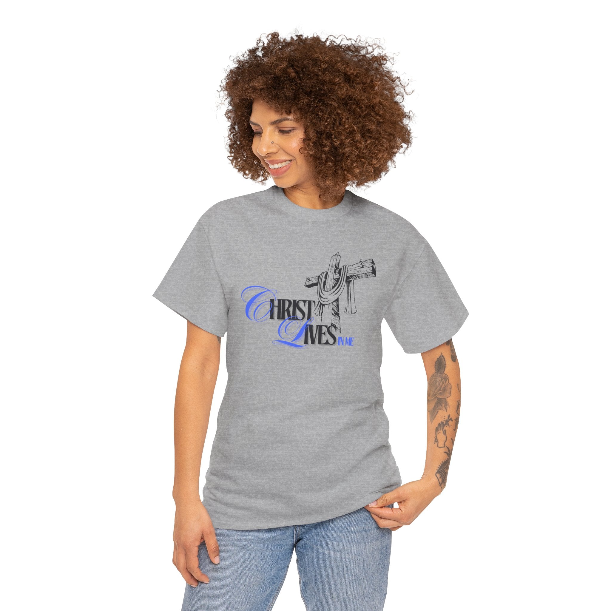 Christian Cross Tee — “Christ Lives in Me” Scripture Shirt (Galatians 2:20)
