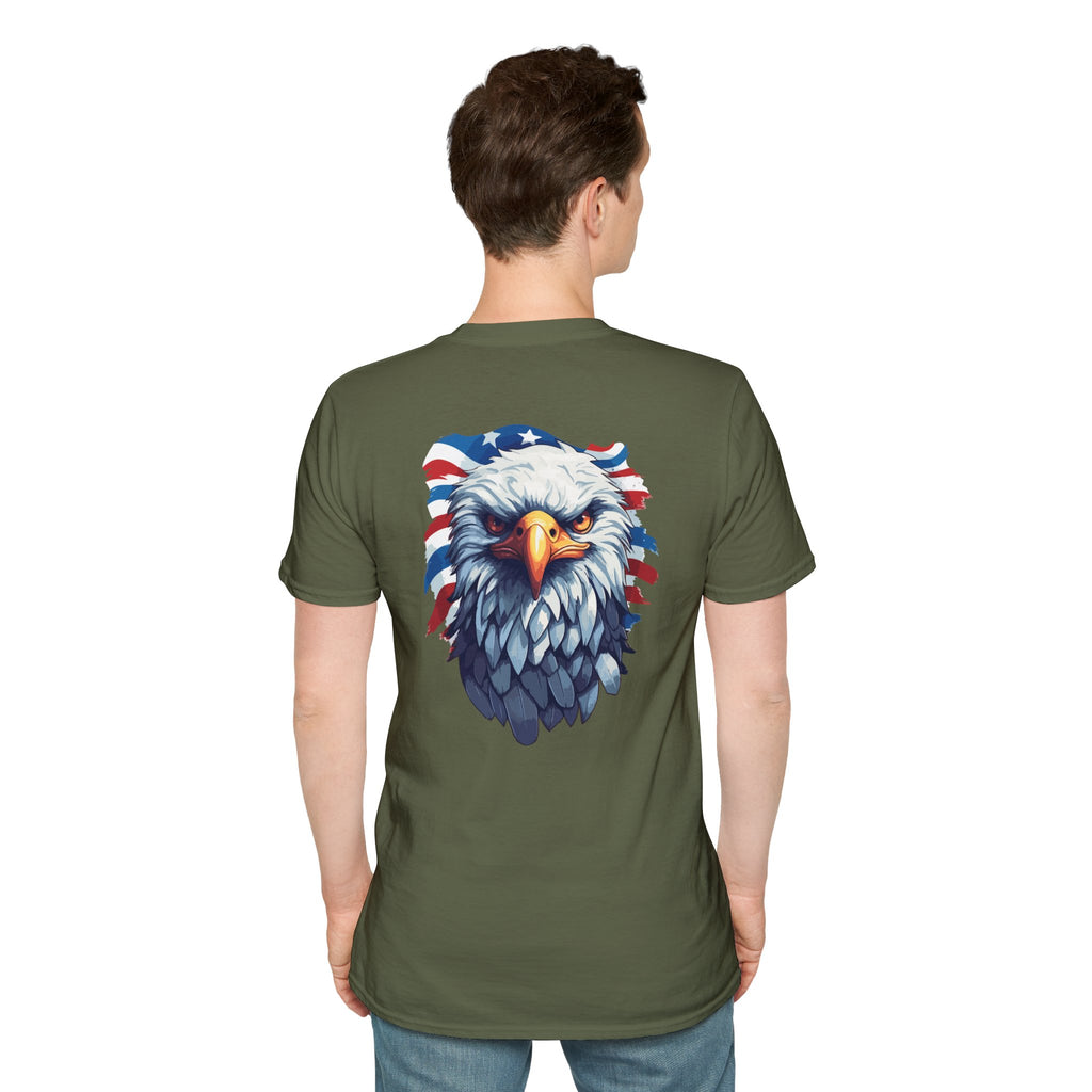 Patriotic Eagle T-Shirt — "May God Bless America" Flag Cross Graphic