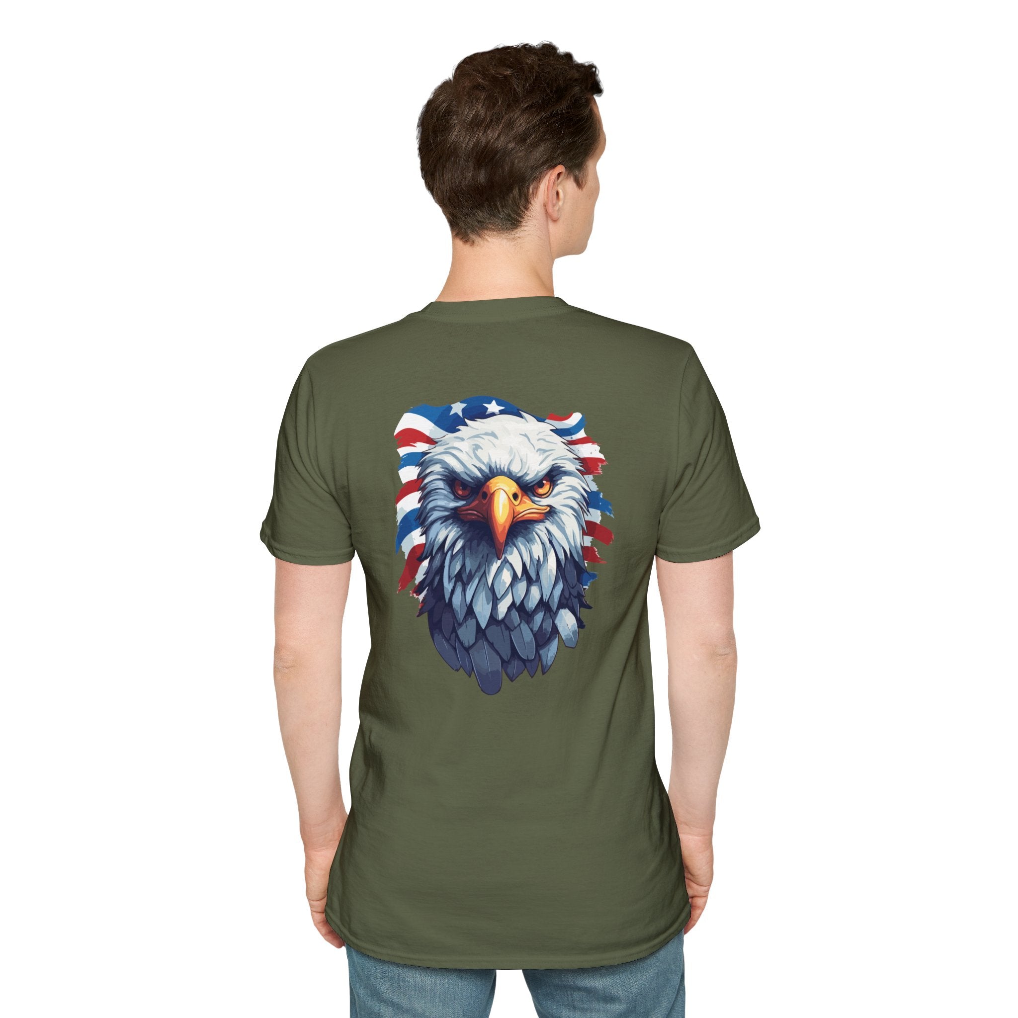 Patriotic Eagle T-Shirt — "May God Bless America" Flag Cross Graphic