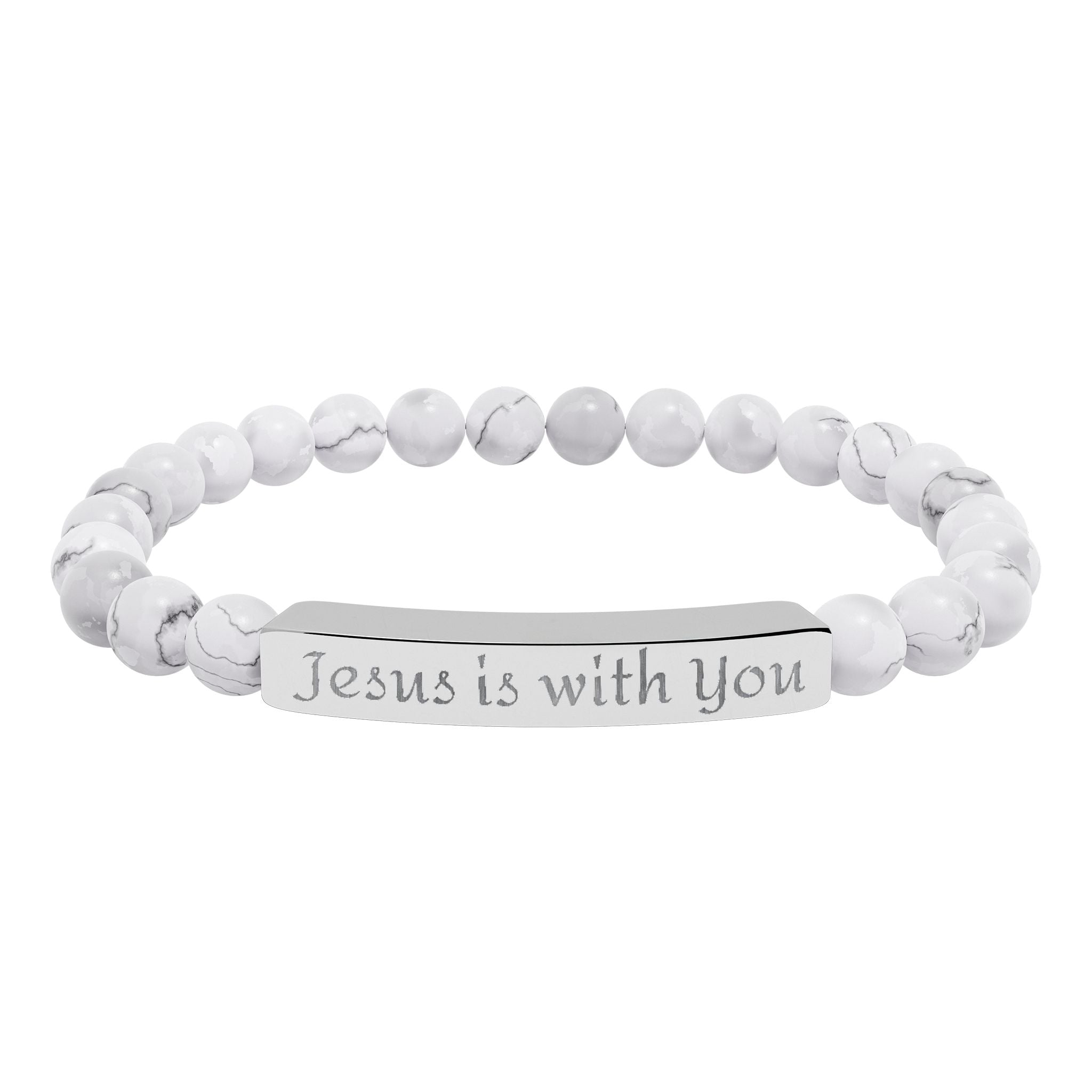 Engraved 'Jesus Is With You' Natural Stone Stretch Bracelet