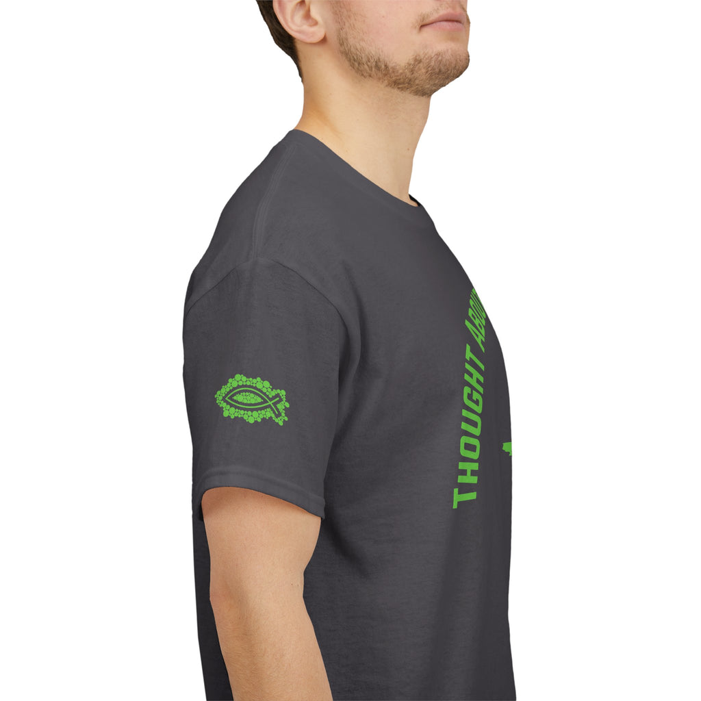 “Thought About Your Soul Lately” Cross Tee — Neon Green Spiritual Graphic T-Shirt