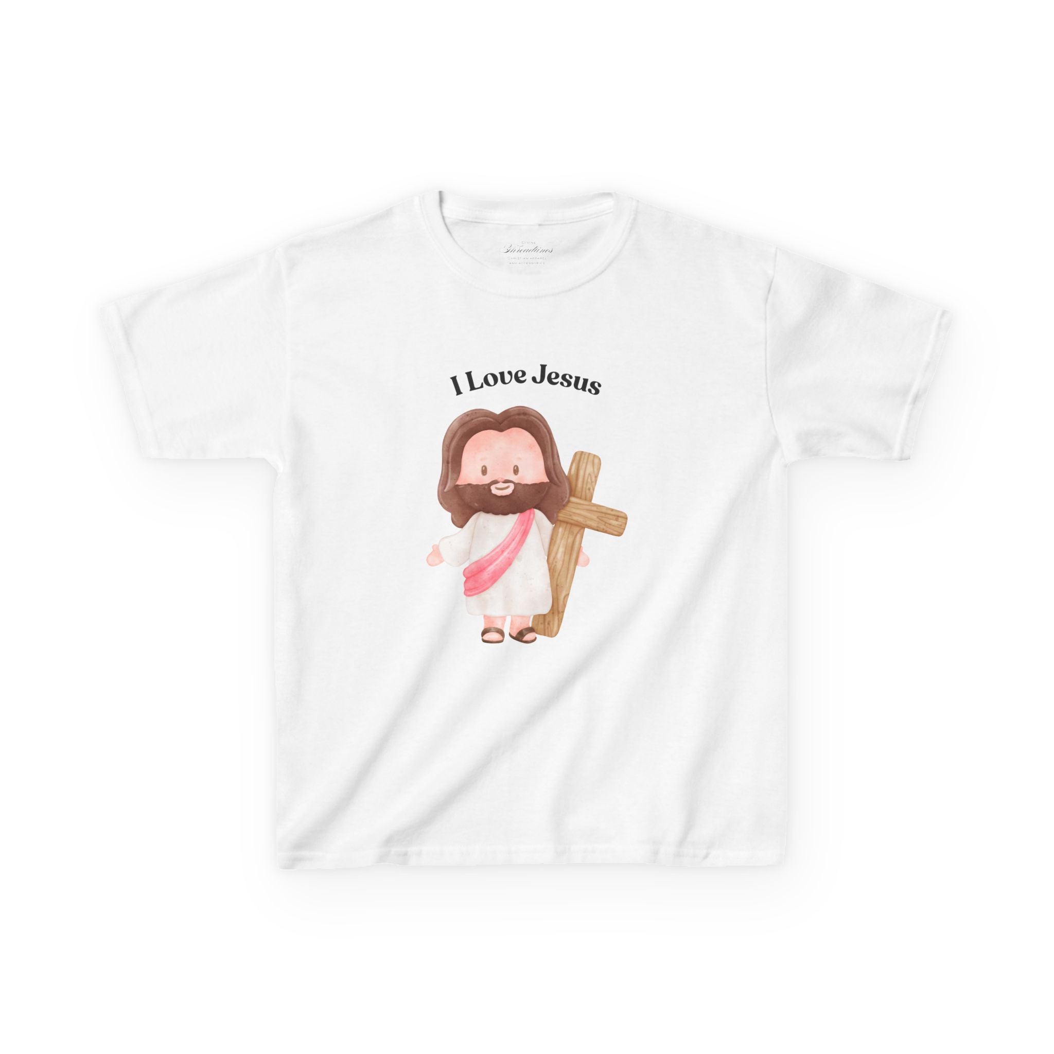 Kids T-Shirt — Cute "I Love Jesus" Cartoon Jesus Holding Cross — Christian Easter Gift for Children