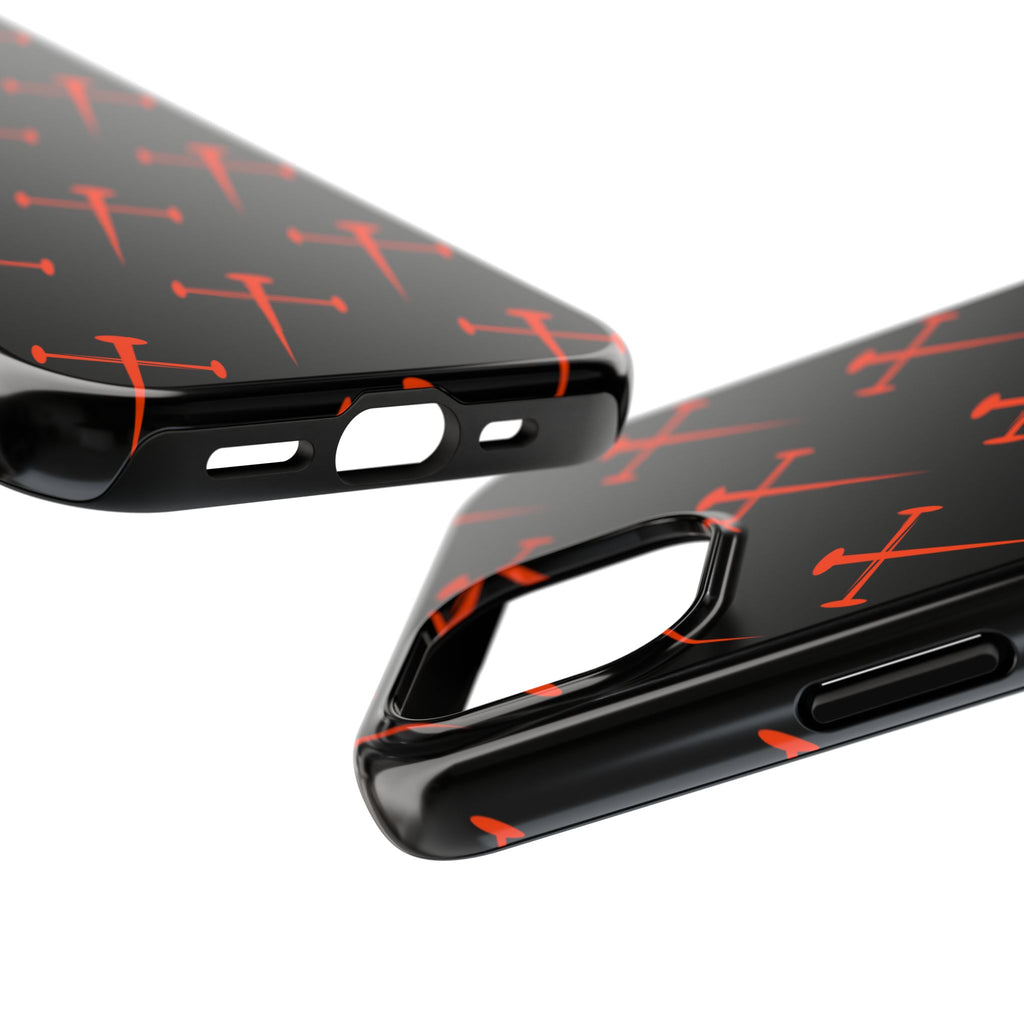 Black Tough Phone Case with Orange Nail Cross Pattern