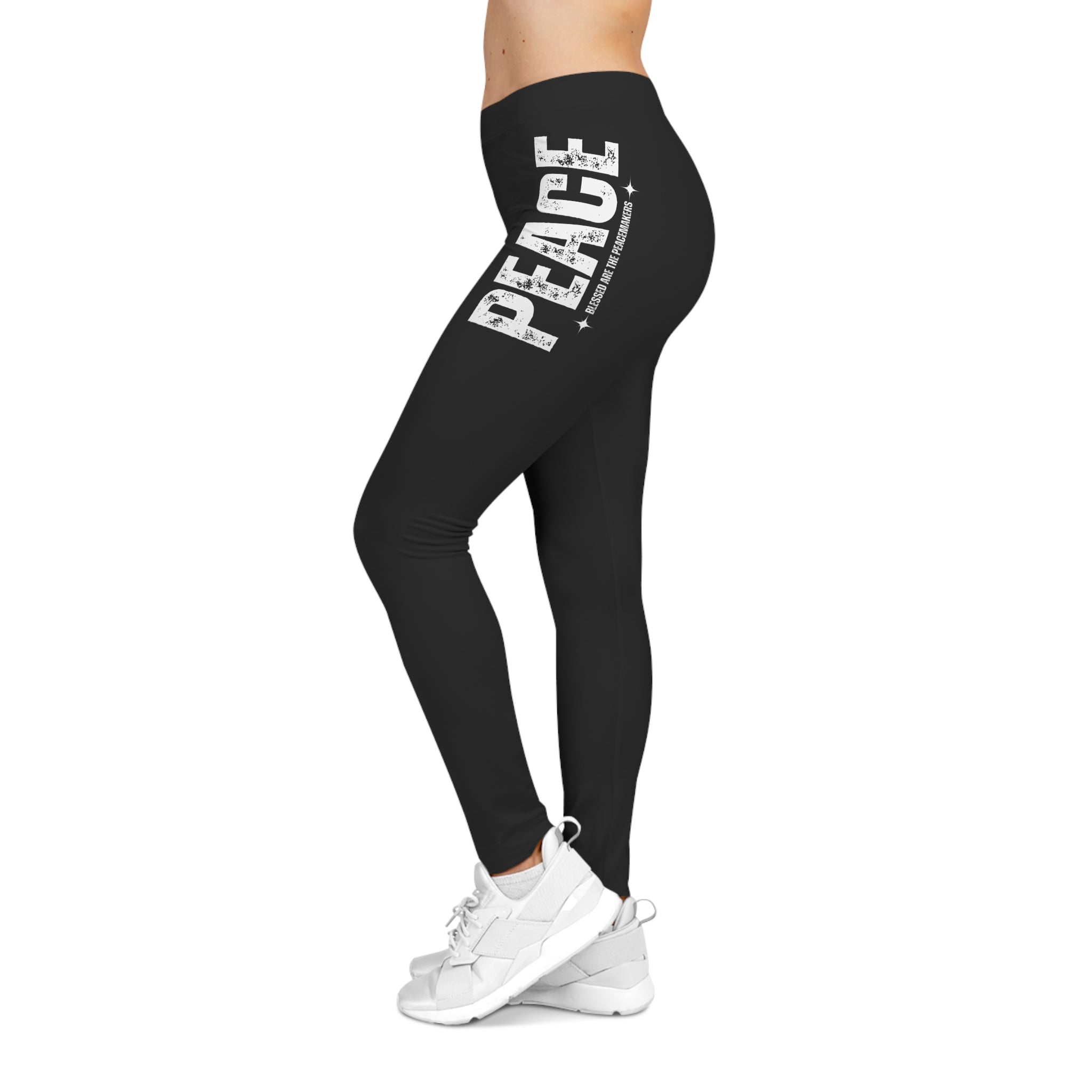 Peace Dove & Rose Women's Leggings — Floral Dove Graphic Blessed are the Peacemakers Leggings