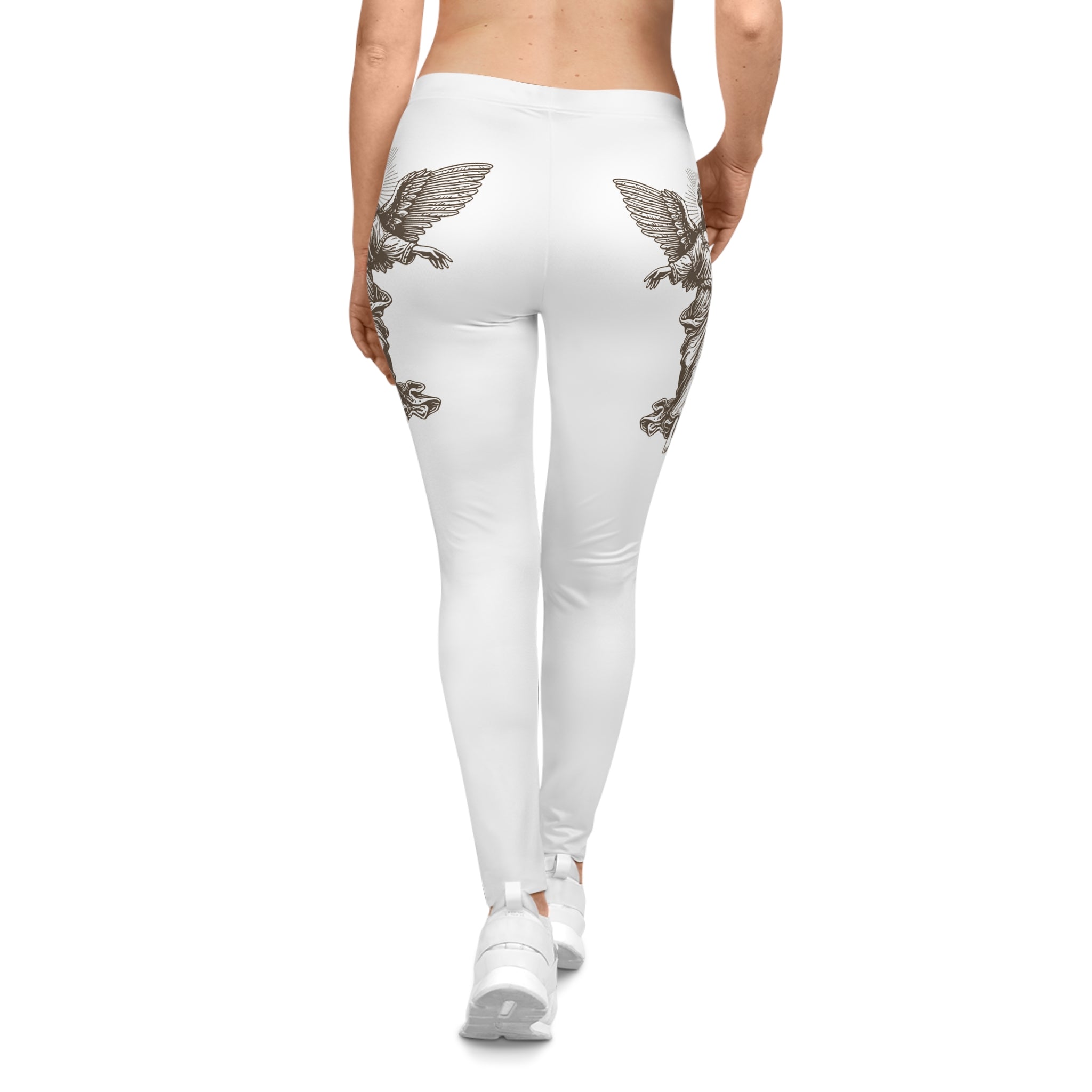 Angel Wing White Leggings — Vintage Angel Graphic Women's Leggings