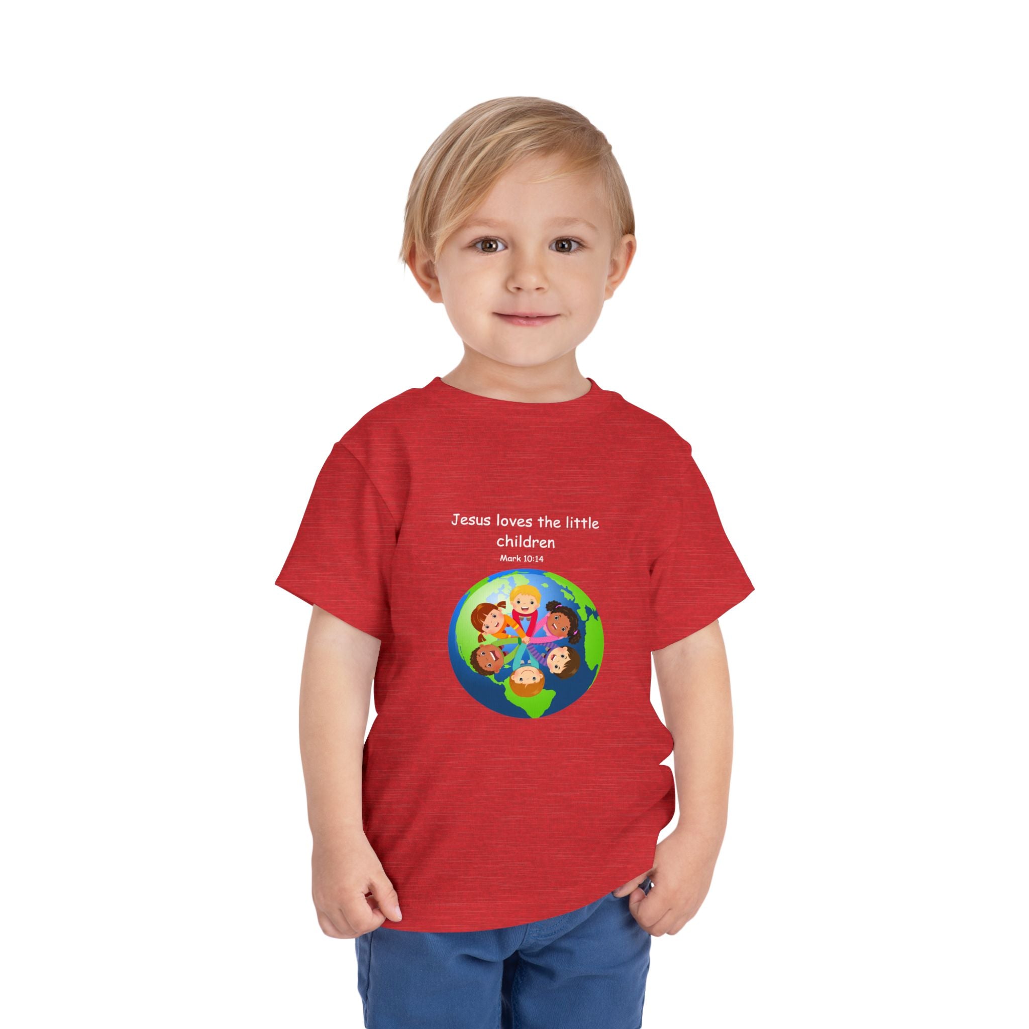 Kids' Christian Tee - "Jesus Loves the Little Children" Rainbow World Shirt