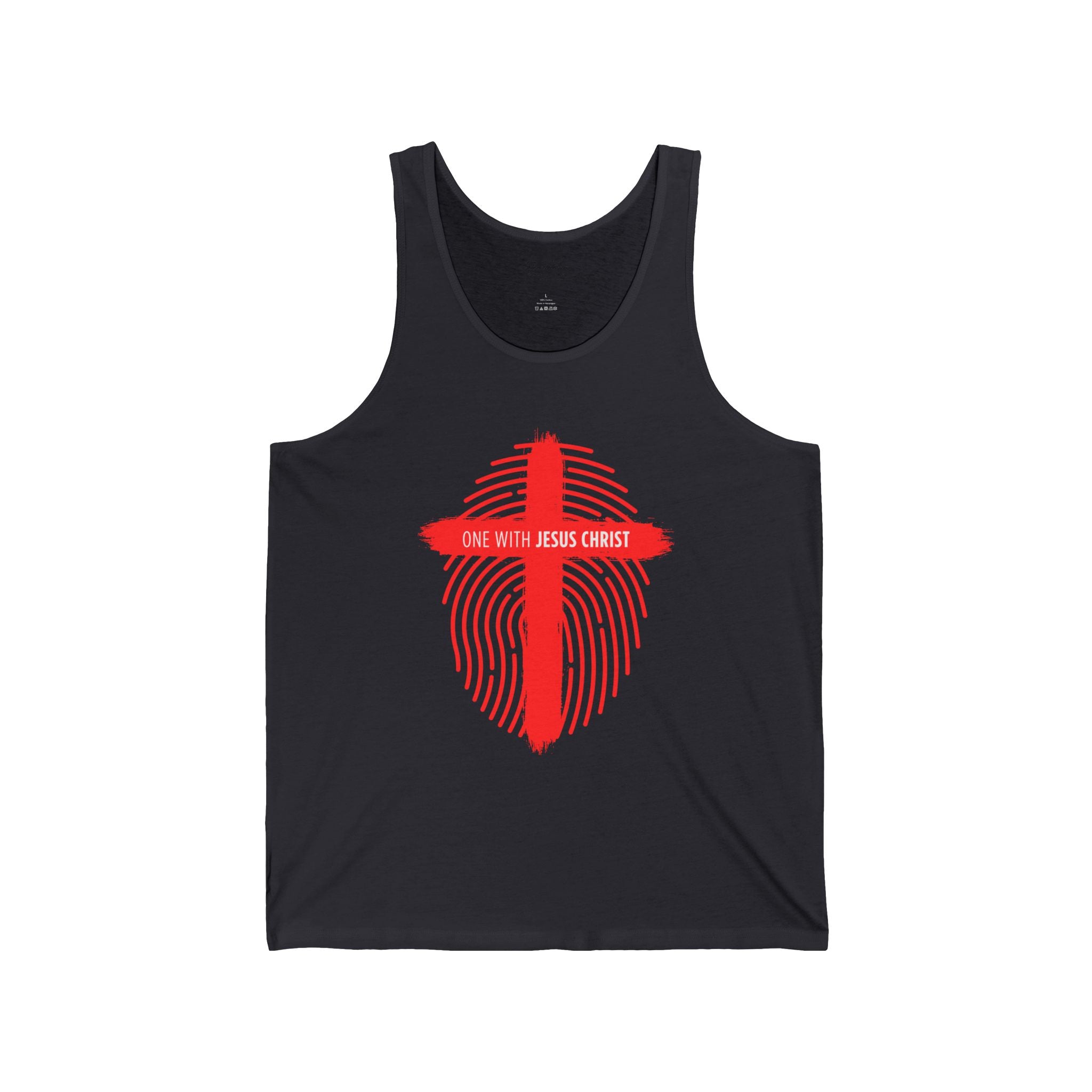 Christian Faith Tank Top — 'One With Jesus Christ' Cross Fingerprint Design