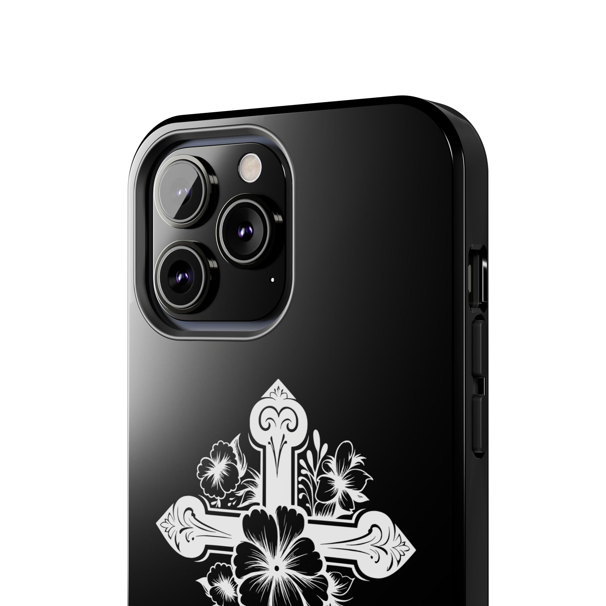 Floral Cross Tough Phone Case — Black Protective Christian Phone Cover