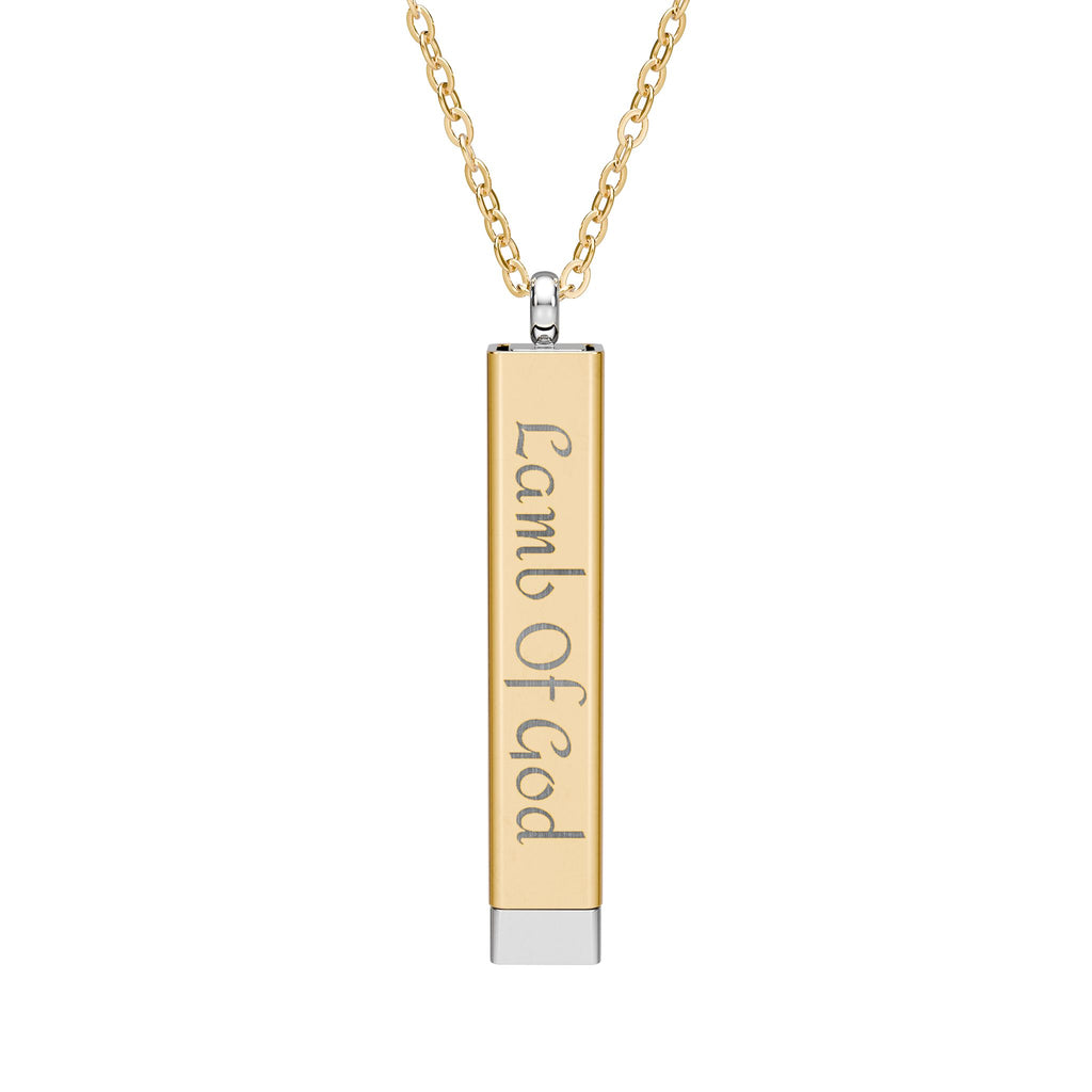 Hidden Message Sliding Blank Bar Necklace (Engraving) Lamb of God/Sins of the World