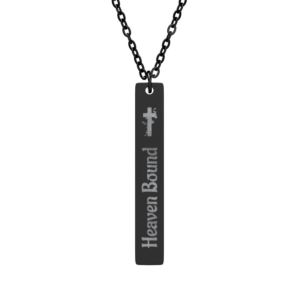 Heaven Bound Engraved Vertical Bar Necklace — Cross Pendant Stainless Steel