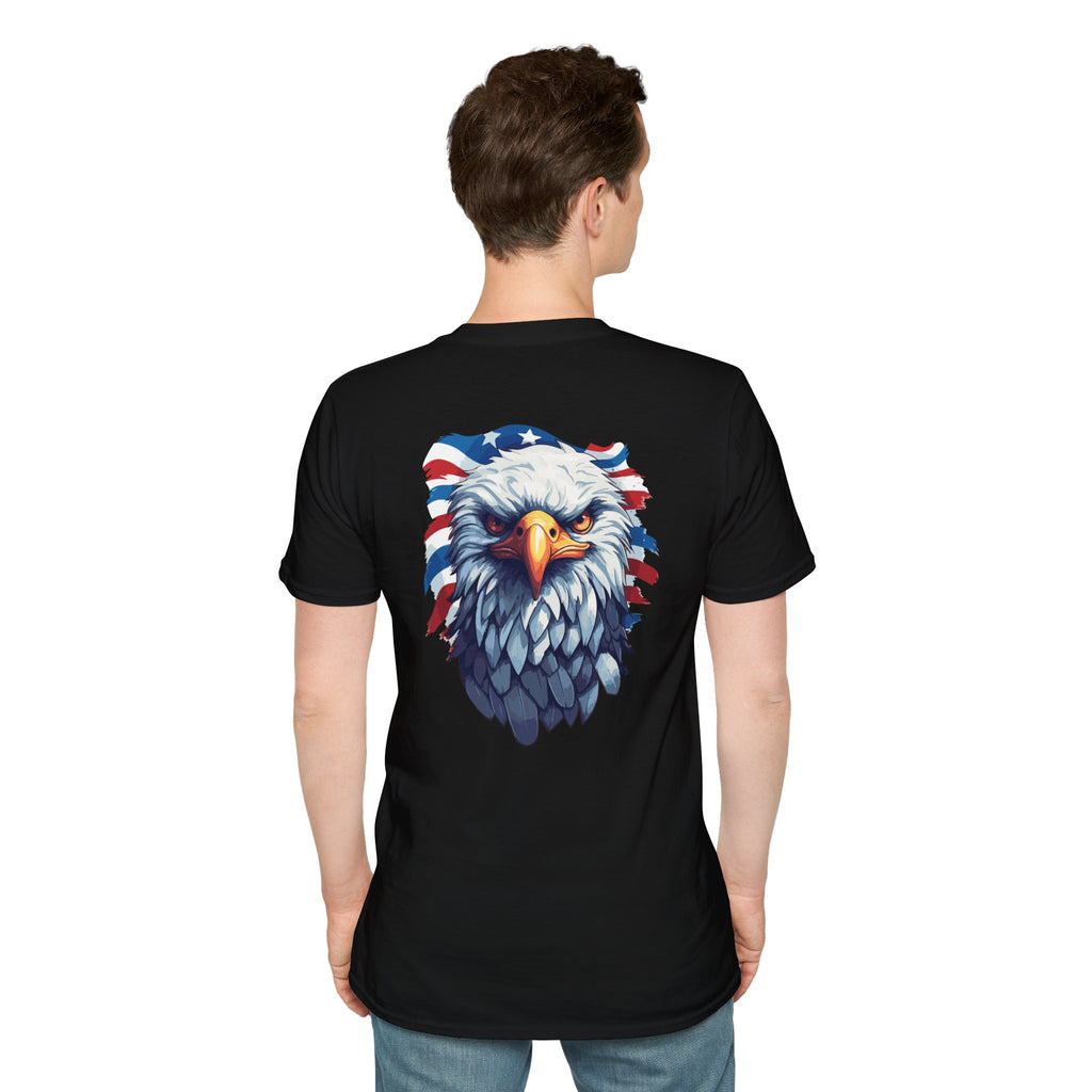 Patriotic Eagle T-Shirt — "May God Bless America" Flag Cross Graphic