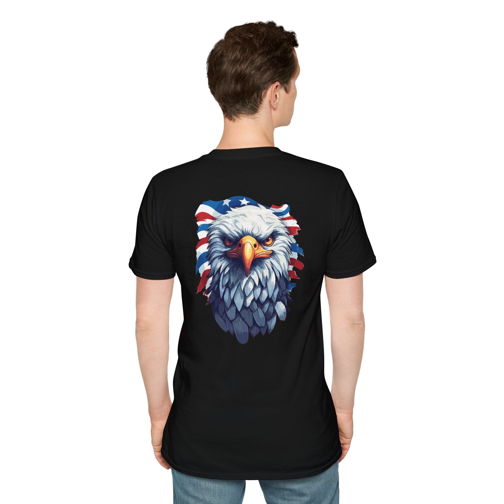 Patriotic Eagle T-Shirt — "May God Bless America" Flag Cross Graphic