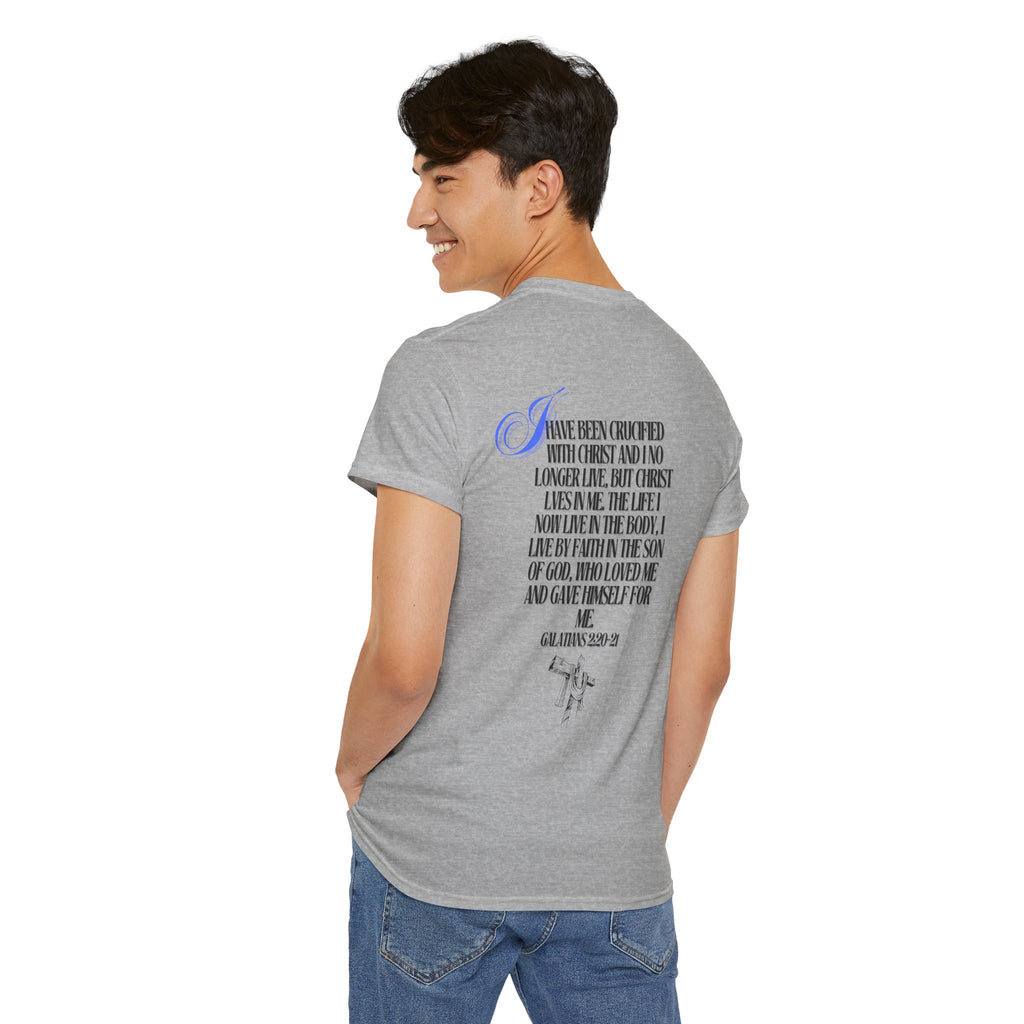 Christian Cross Tee — “Christ Lives in Me” Scripture Shirt (Galatians 2:20)