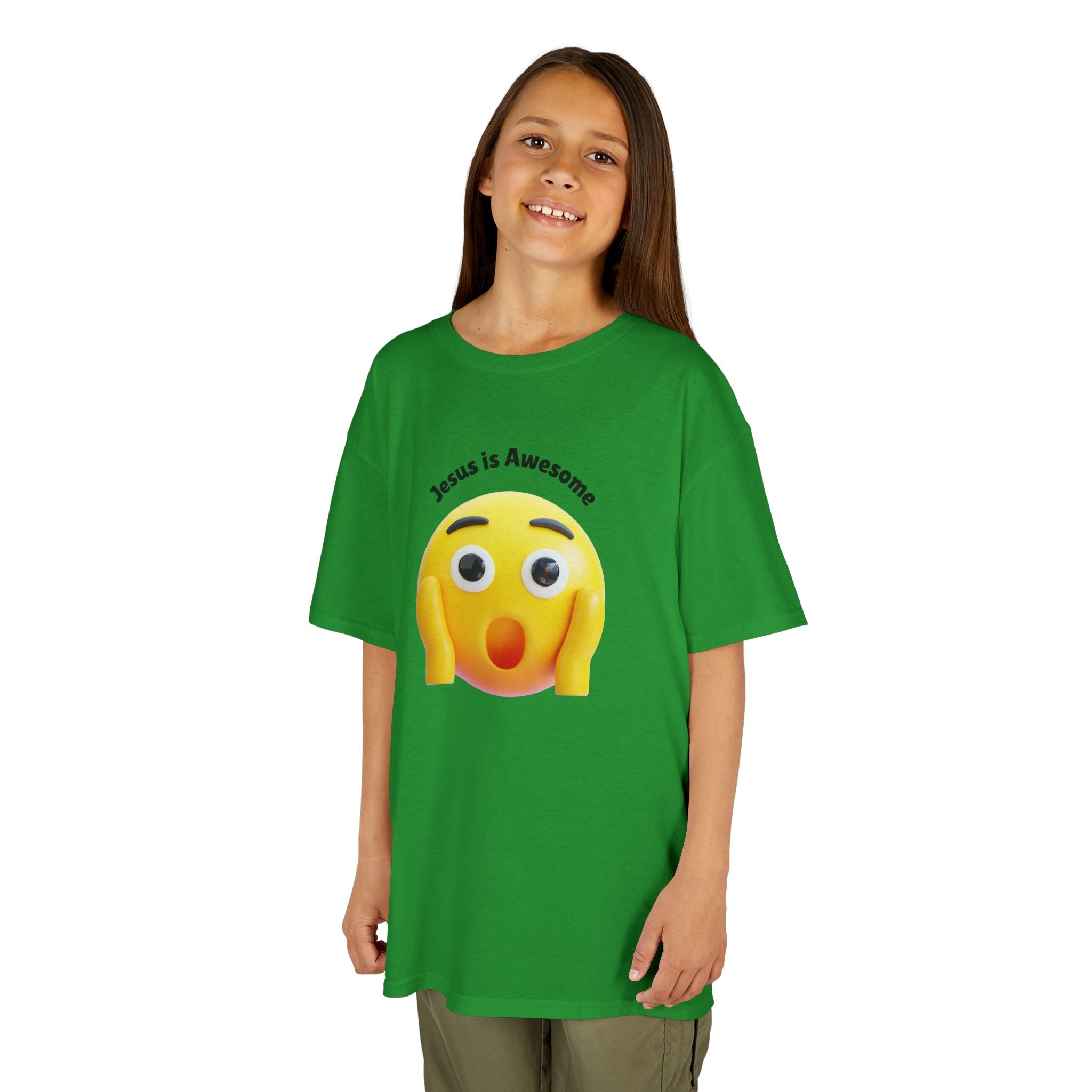 Kids T-Shirt — "Jesus Is Awesome" Surprised Emoji Graphic