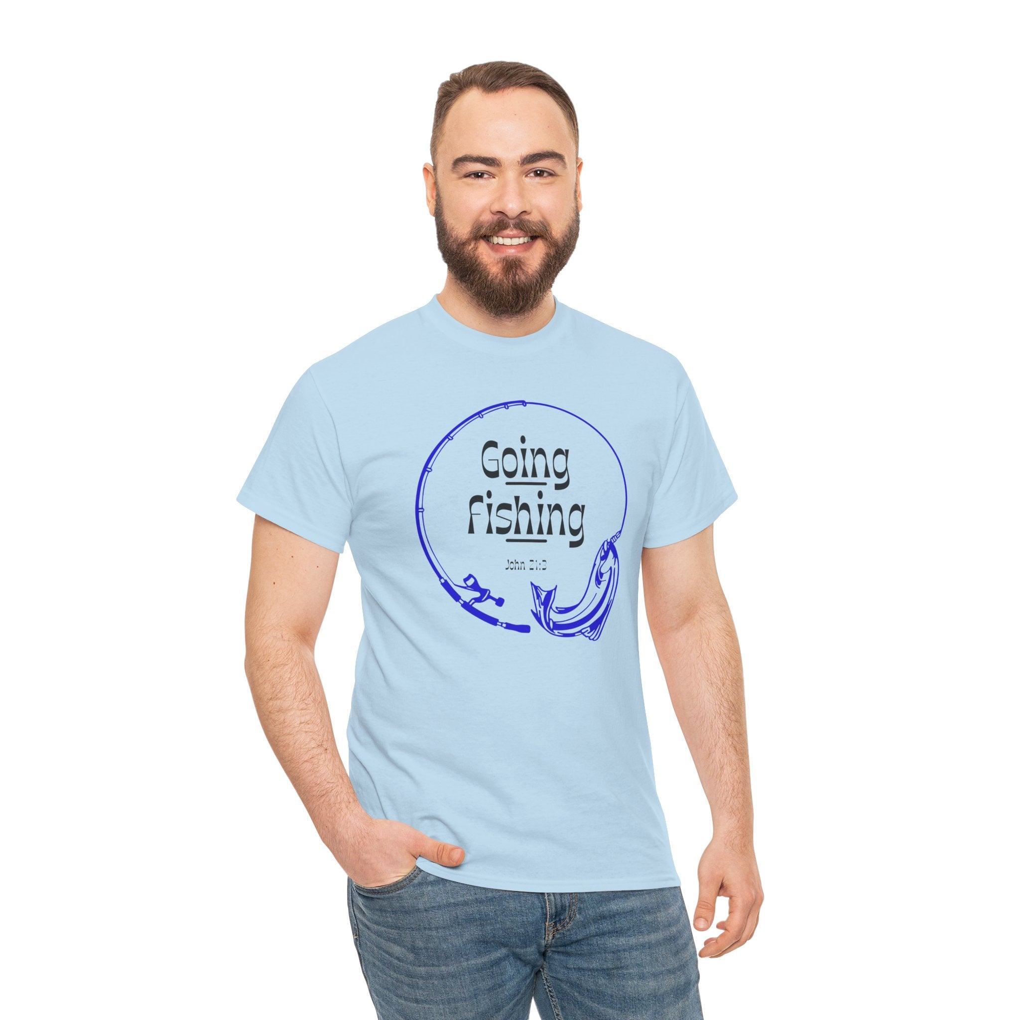 Going Fishing T-Shirt — Blue Sketch Fish Graphic Tee John 21:3