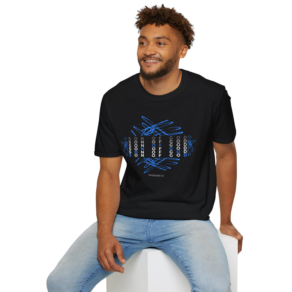 T-Shirt — Blue Scribble Cross "Son of God" Graphic Christian Tee