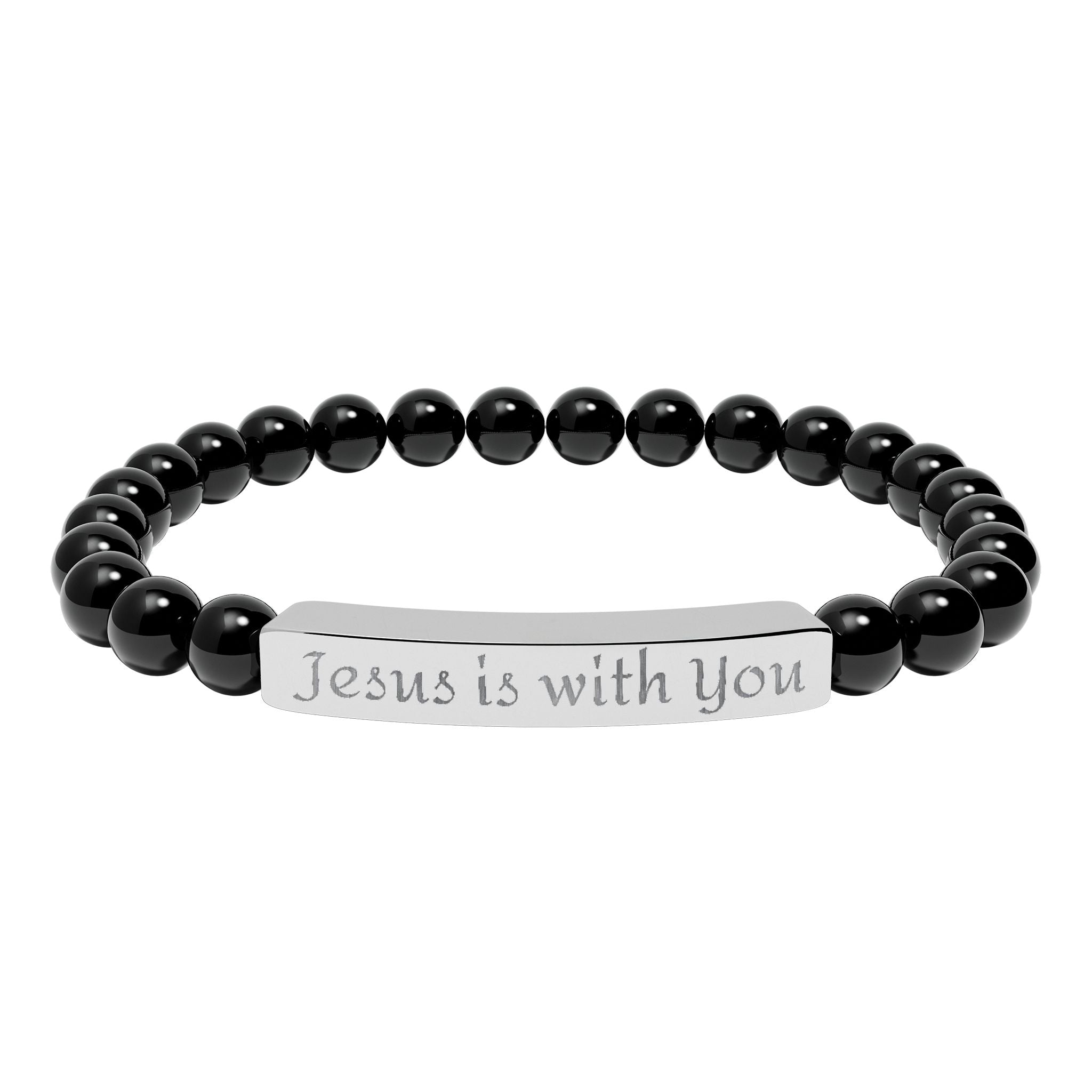 Engraved 'Jesus Is With You' Natural Stone Stretch Bracelet