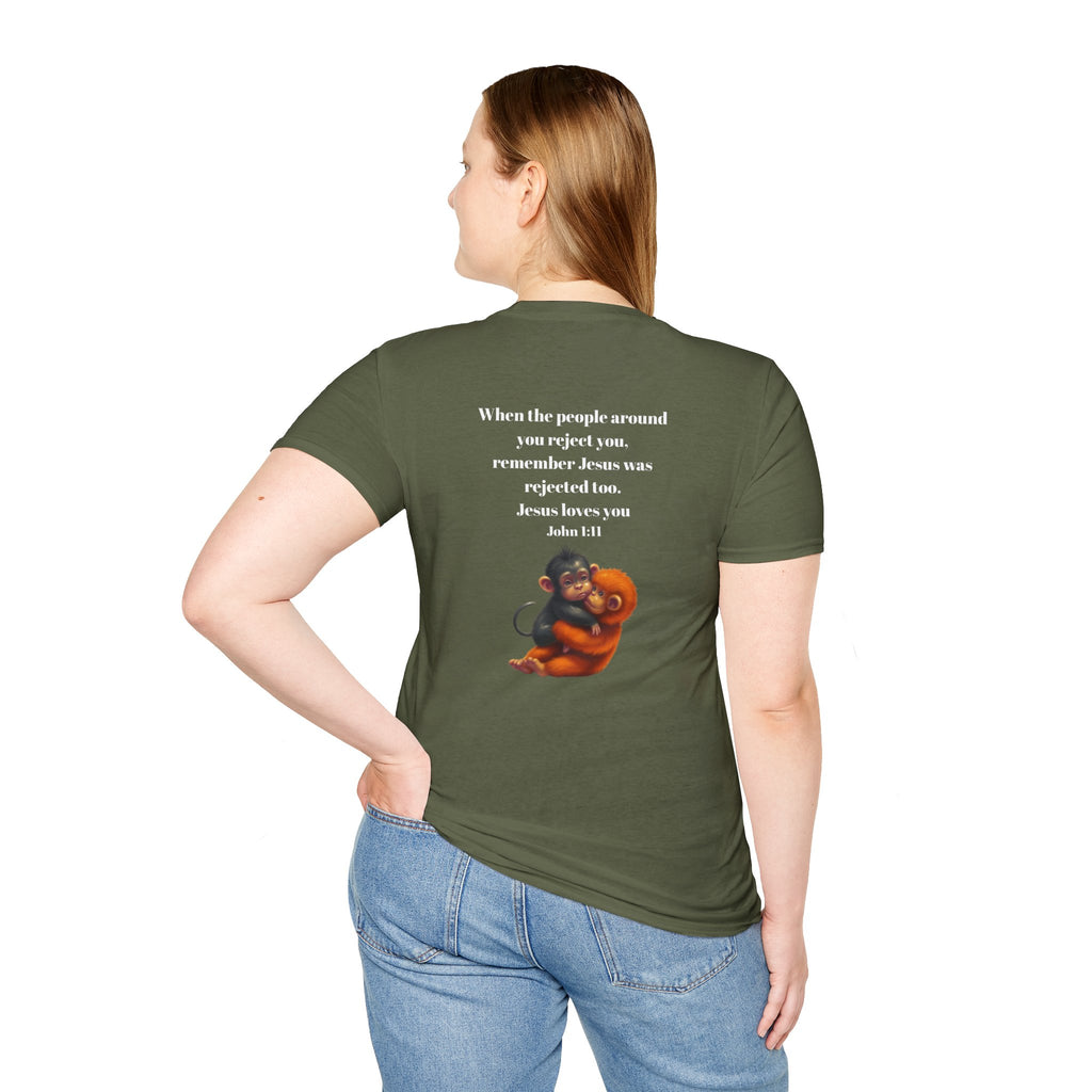 Christian Faith T-Shirt — "When the people around you reject you… Jesus loves you" Graphic Tee