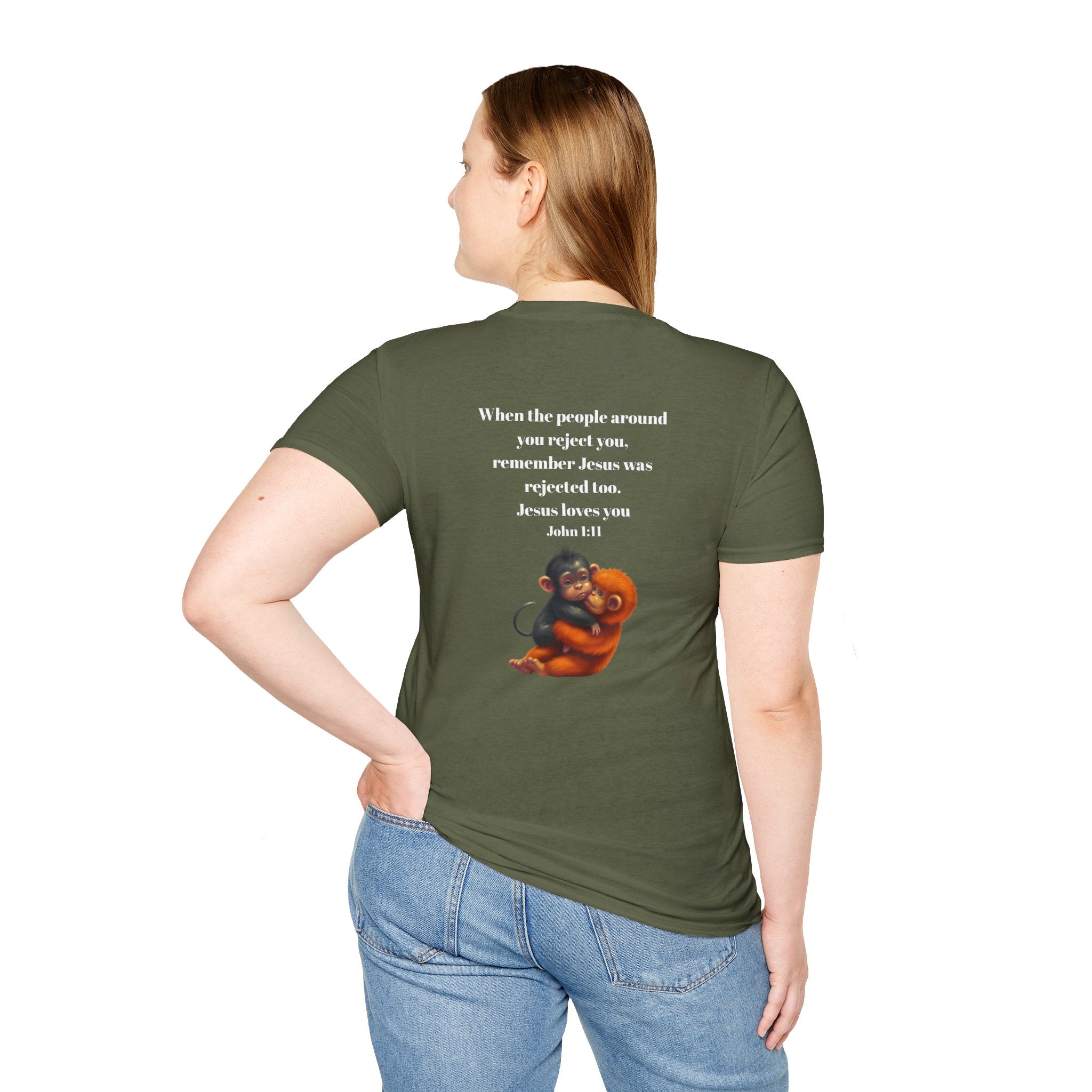 Christian Faith T-Shirt — "When the people around you reject you… Jesus loves you" Graphic Tee