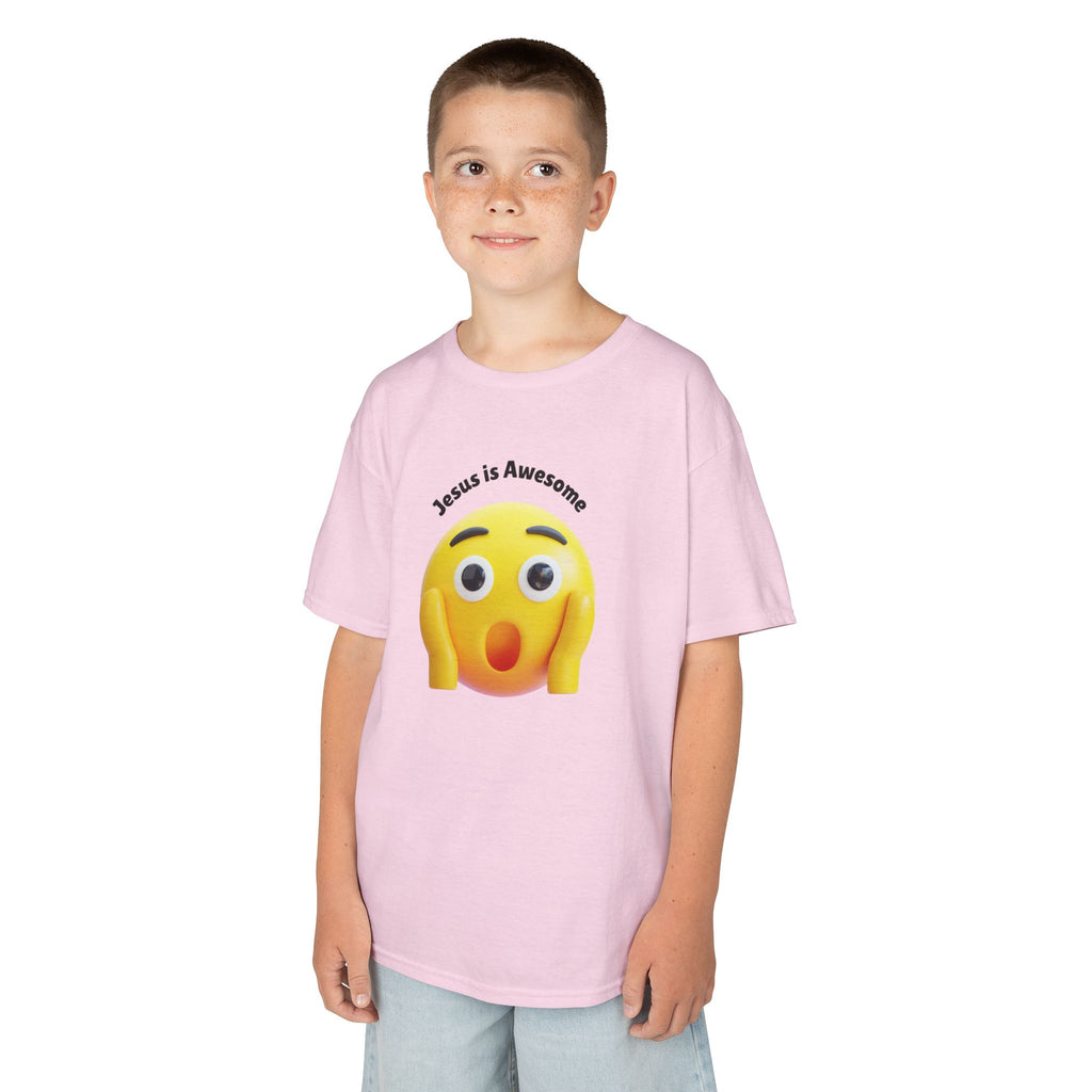 Kids T-Shirt — "Jesus Is Awesome" Surprised Emoji Graphic