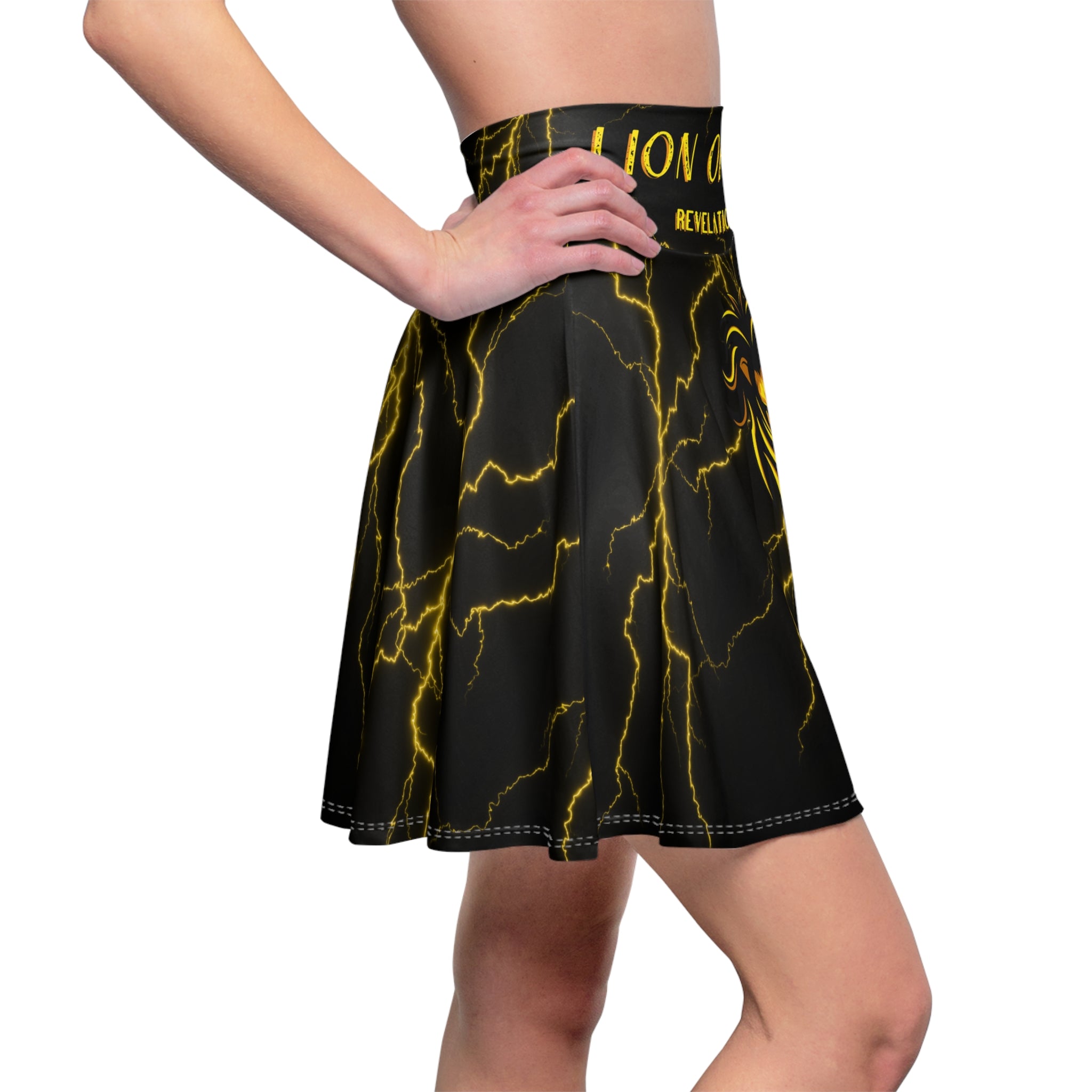 Lion of Judah Skater Skirt — Black & Gold Lightning Cross (Revelations 5:5)