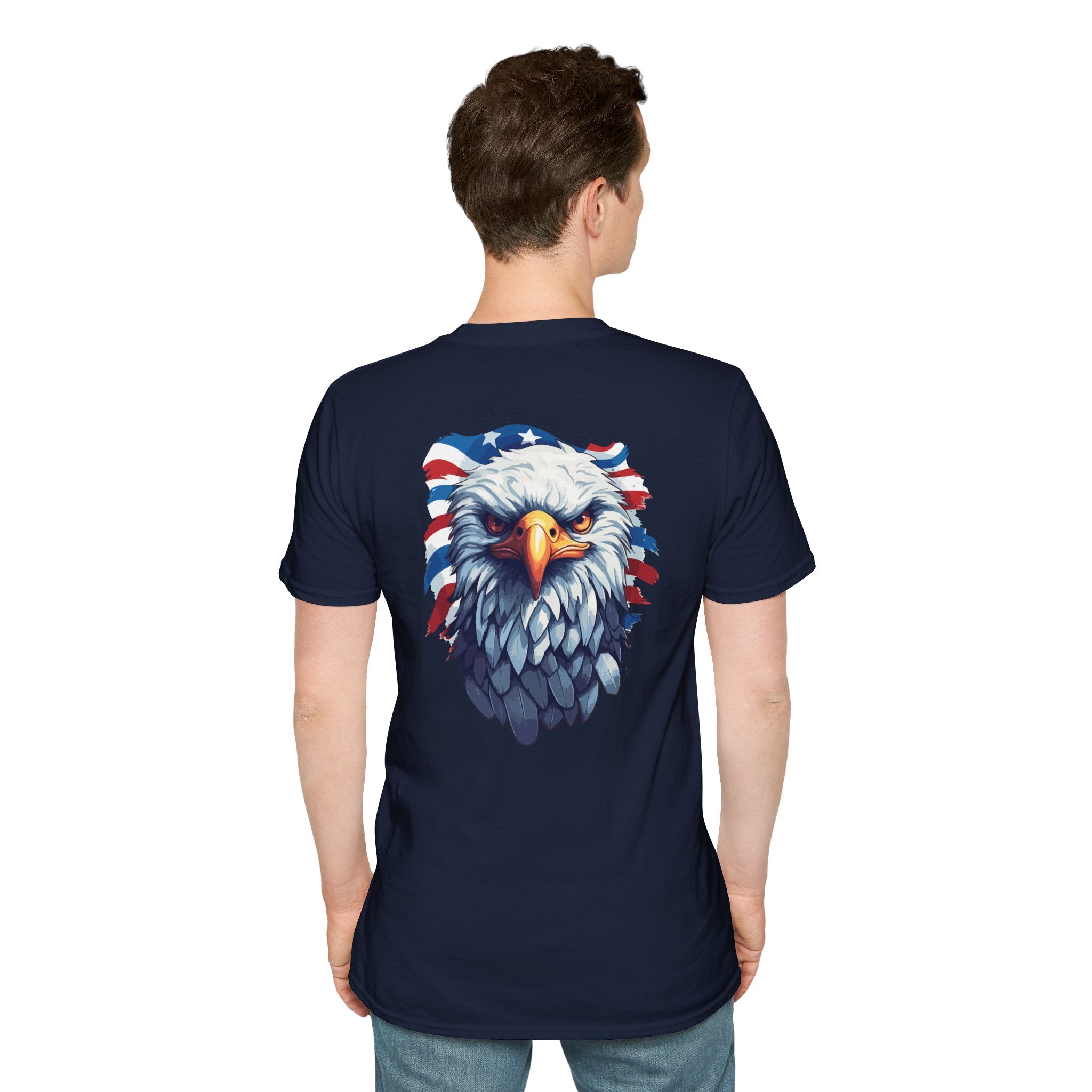 Patriotic Eagle T-Shirt — "May God Bless America" Flag Cross Graphic