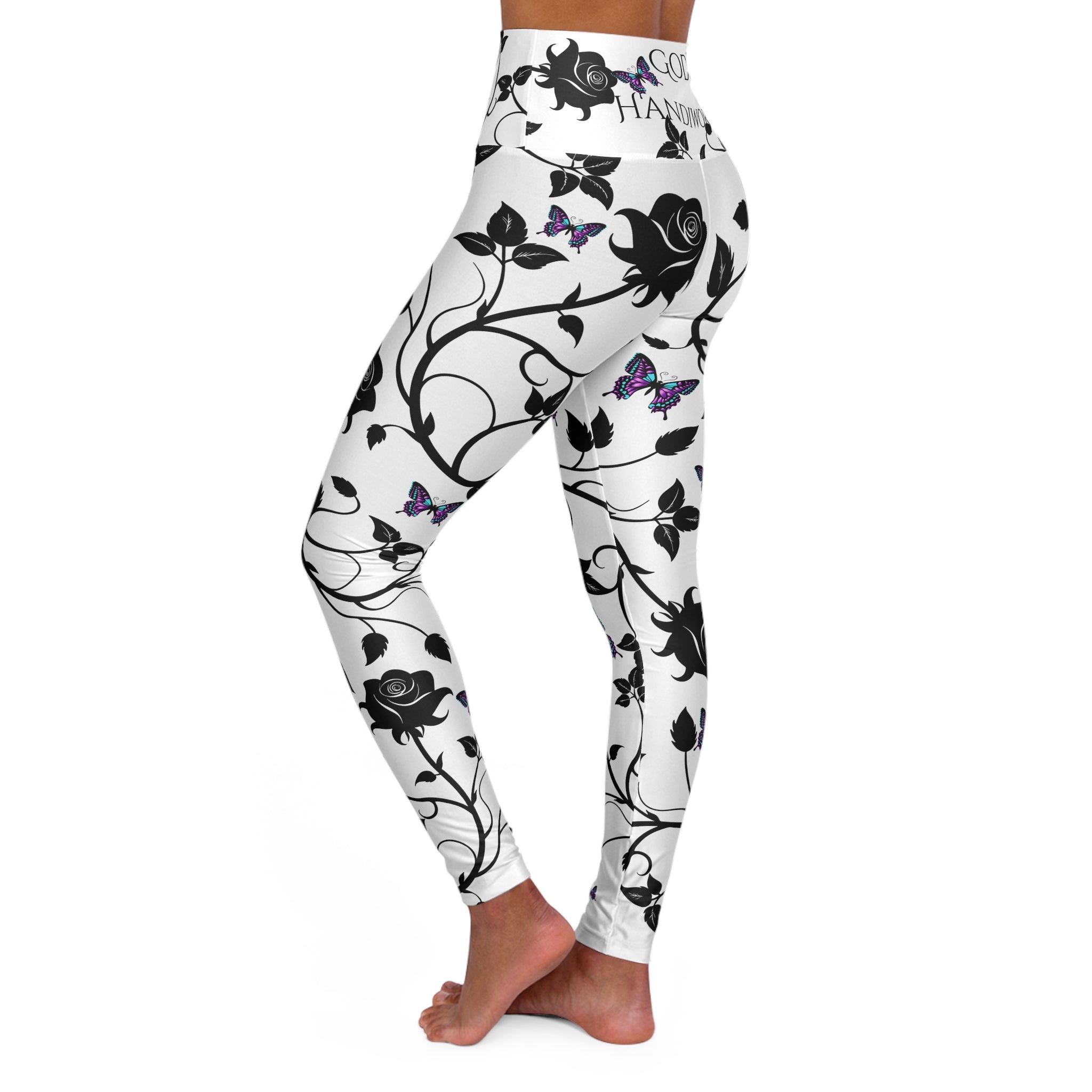 Black Rose Vines and Purple Butterflies "God's Handiwork" High-Waist Leggings