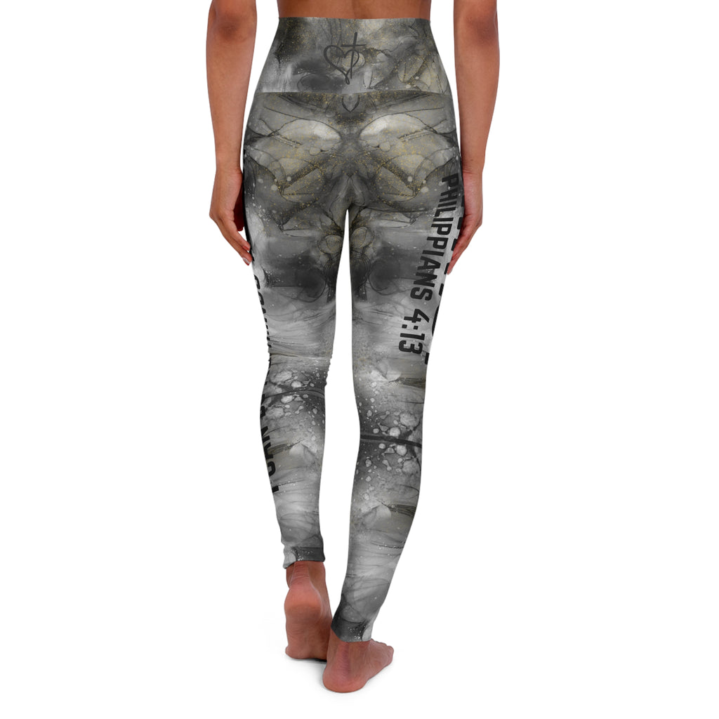 High-Waist Christian Leggings — Inspirational "I Can Do All Things Through Christ Philippians 4:13" All-Over Print
