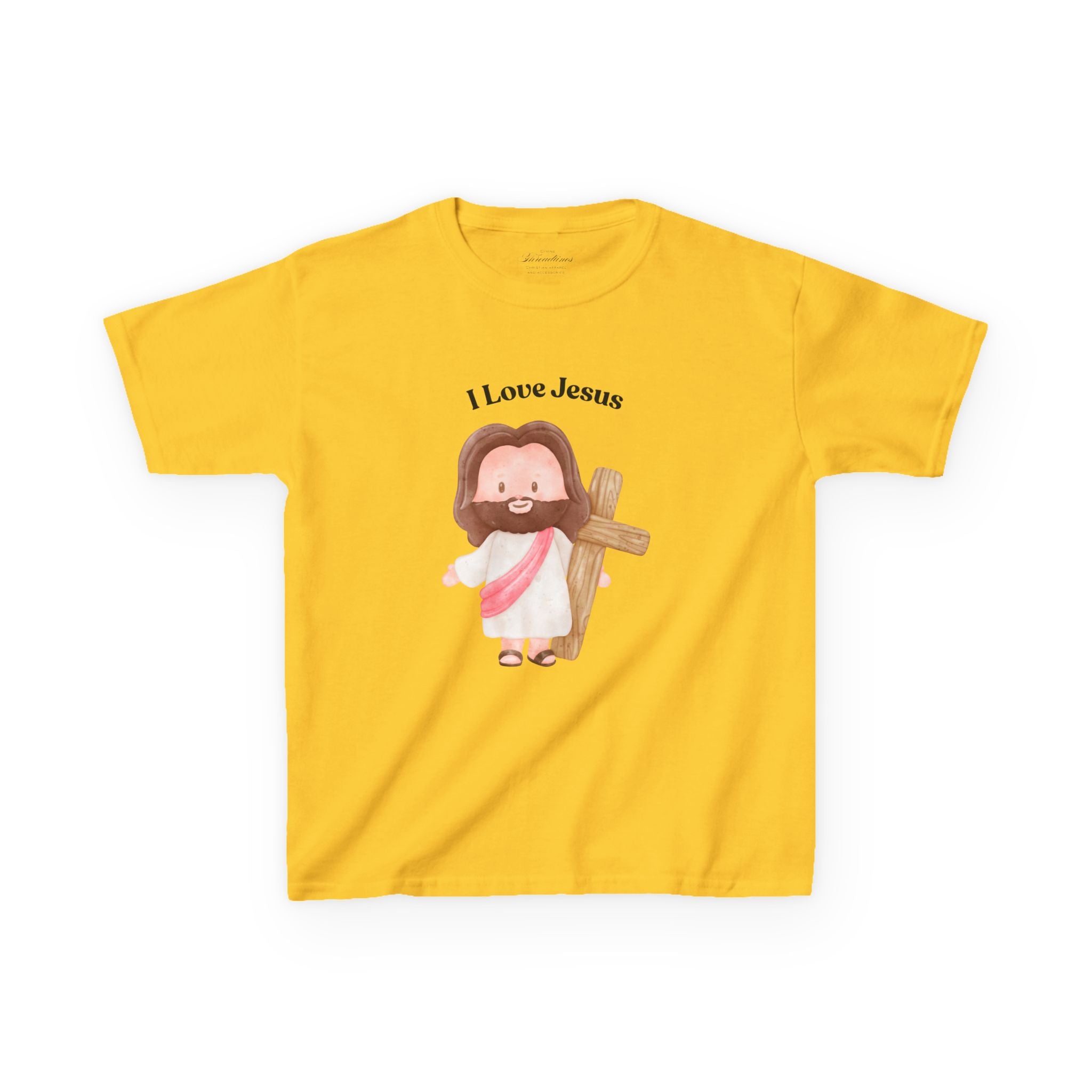 Kids T-Shirt — Cute "I Love Jesus" Cartoon Jesus Holding Cross — Christian Easter Gift for Children