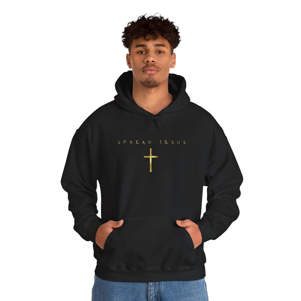 Christian Hoodie — "Spread Jesus" Gold Cross Pullover