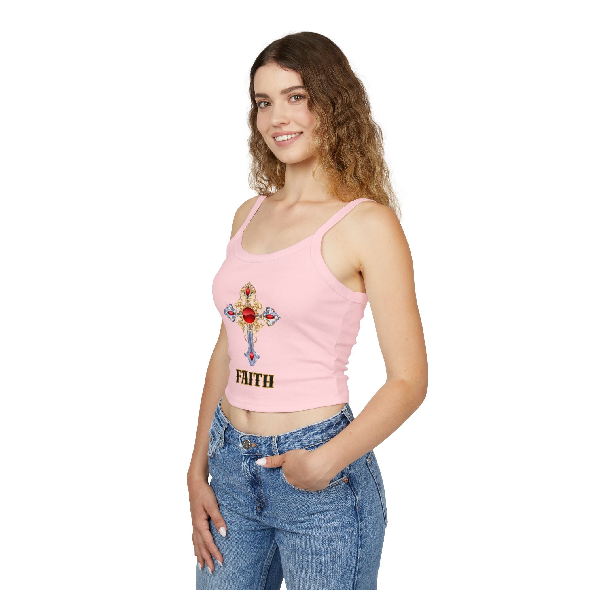 Faith Cross Crop Tank Top — Women's Spiritual Spaghetti Strap Top