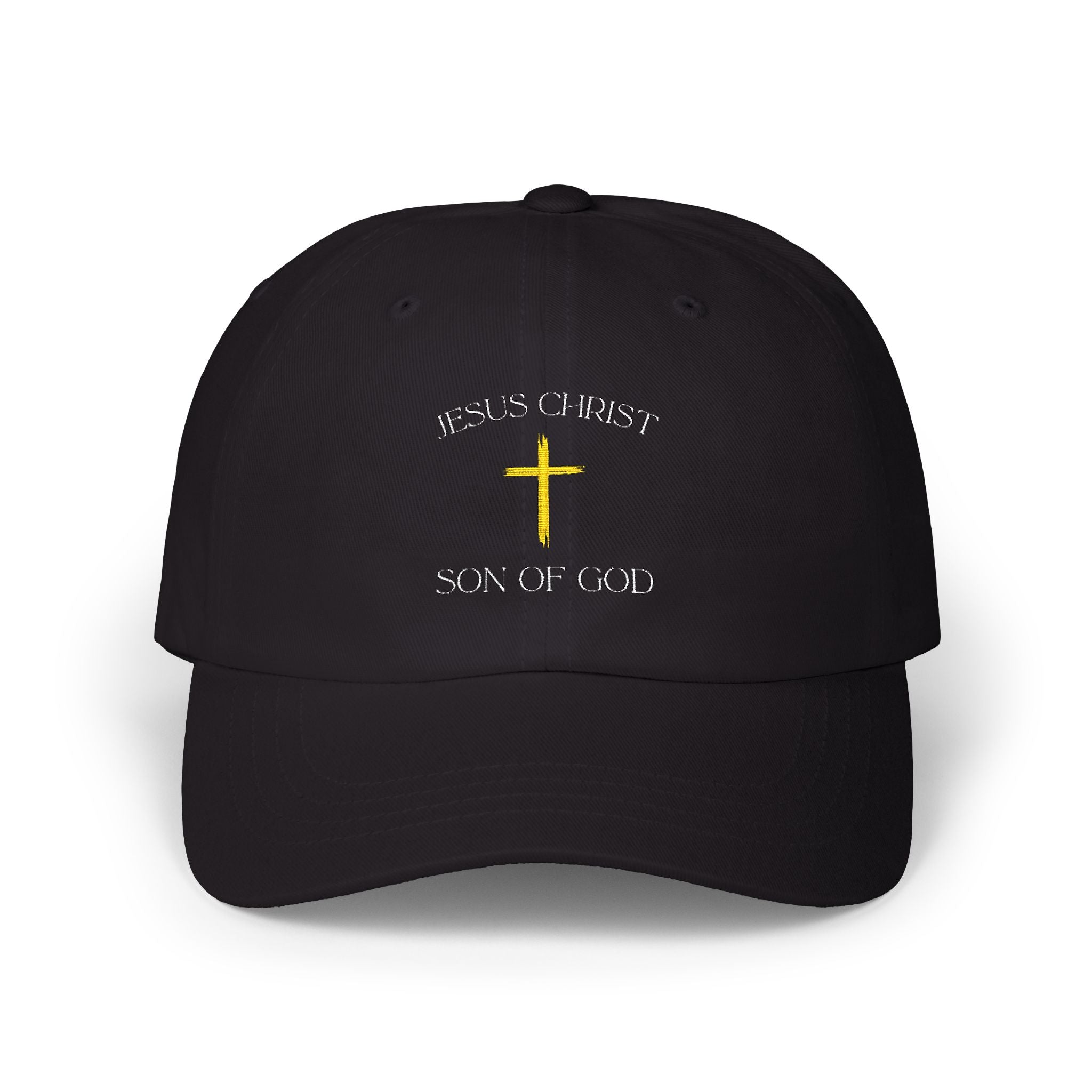 Embroidered Gold Cross Dad Cap — Faith Baseball Hat