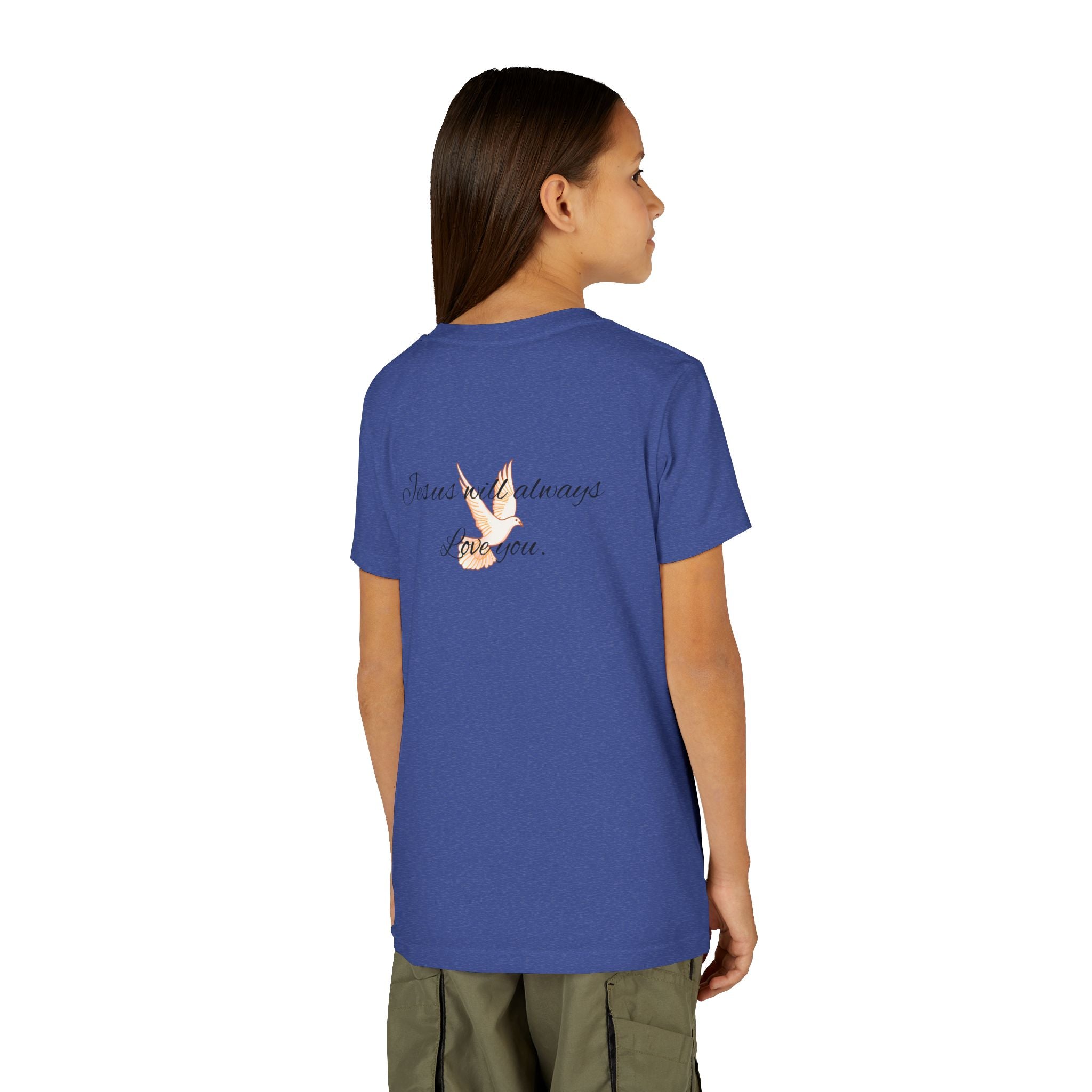 Youth Tee - Floral Cross "Jesus Will Always Love You" Christian Shirt