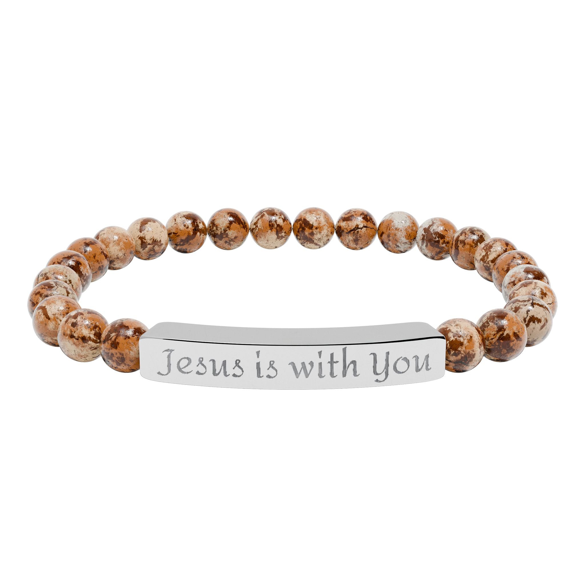 Engraved 'Jesus Is With You' Natural Stone Stretch Bracelet