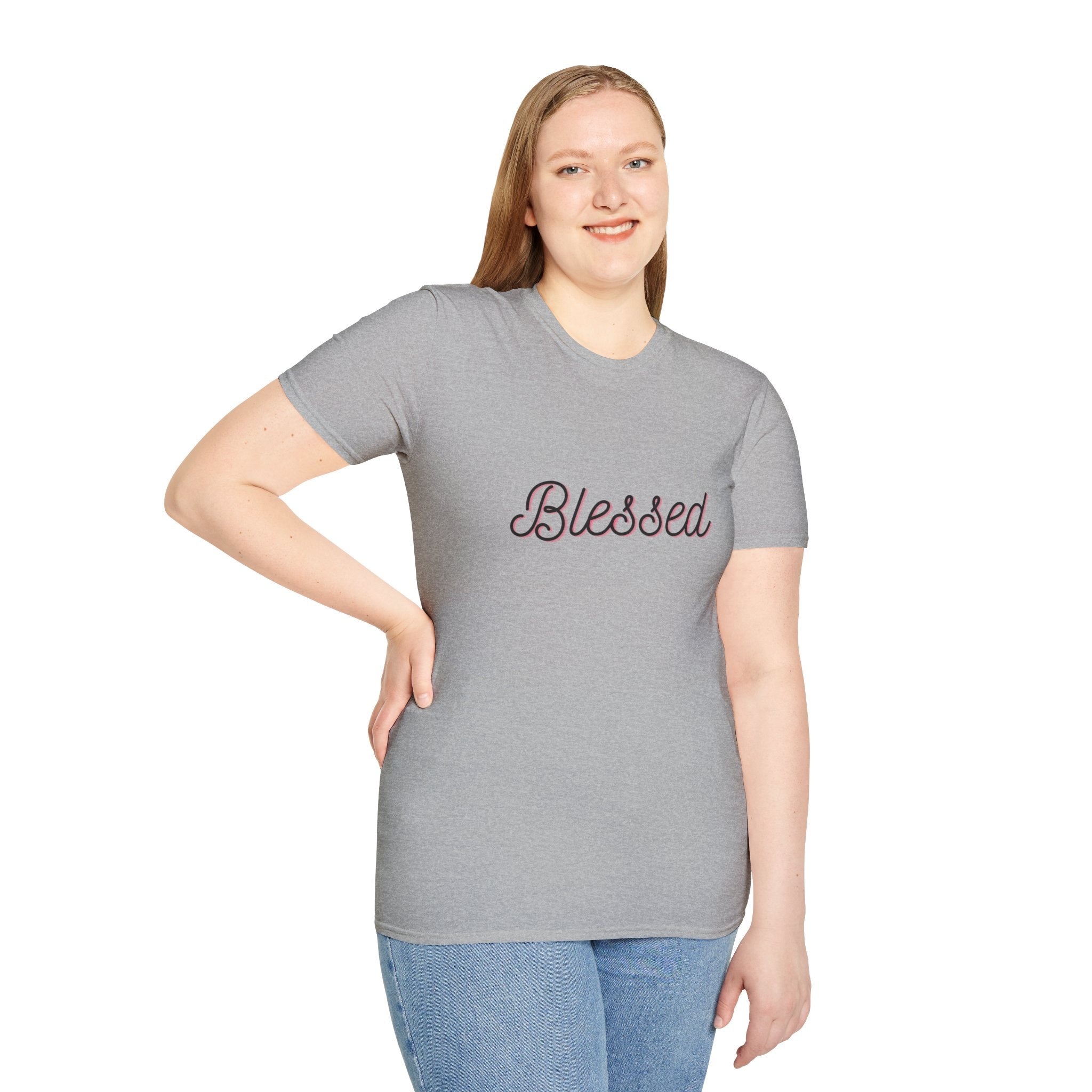 Blessed Script T‑Shirt — Inspirational "Blessed" Tee with Back Verse (Don't Worry)