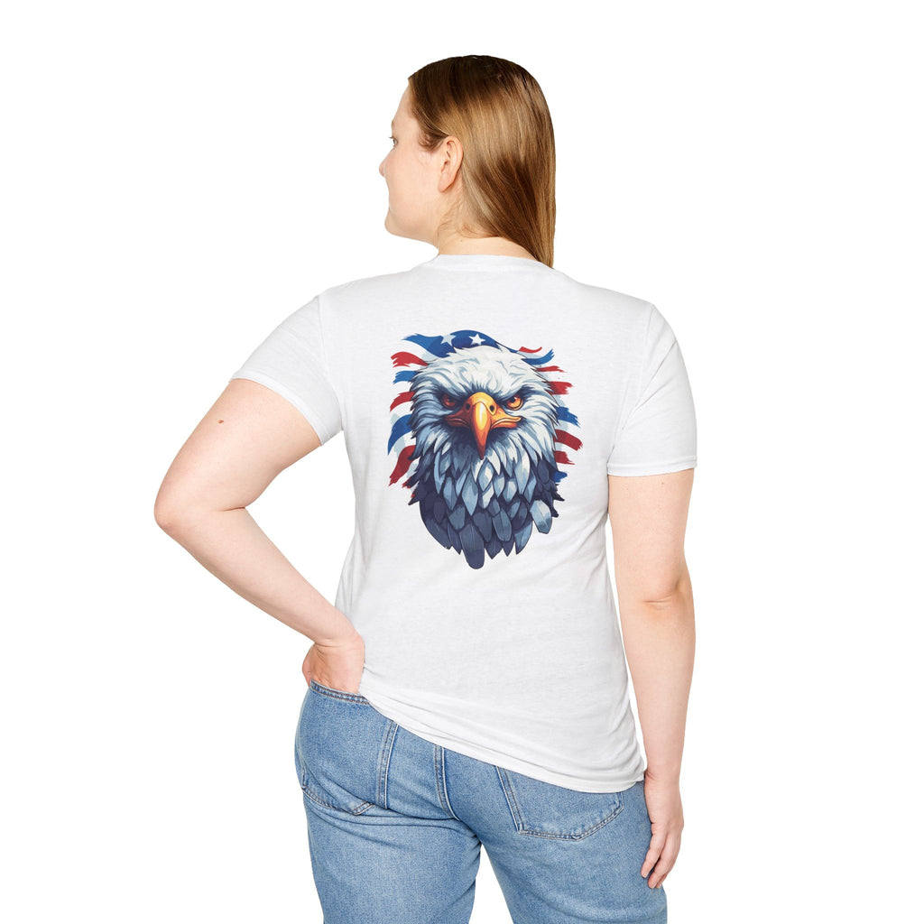 Patriotic Eagle T-Shirt — "May God Bless America" Flag Cross Graphic