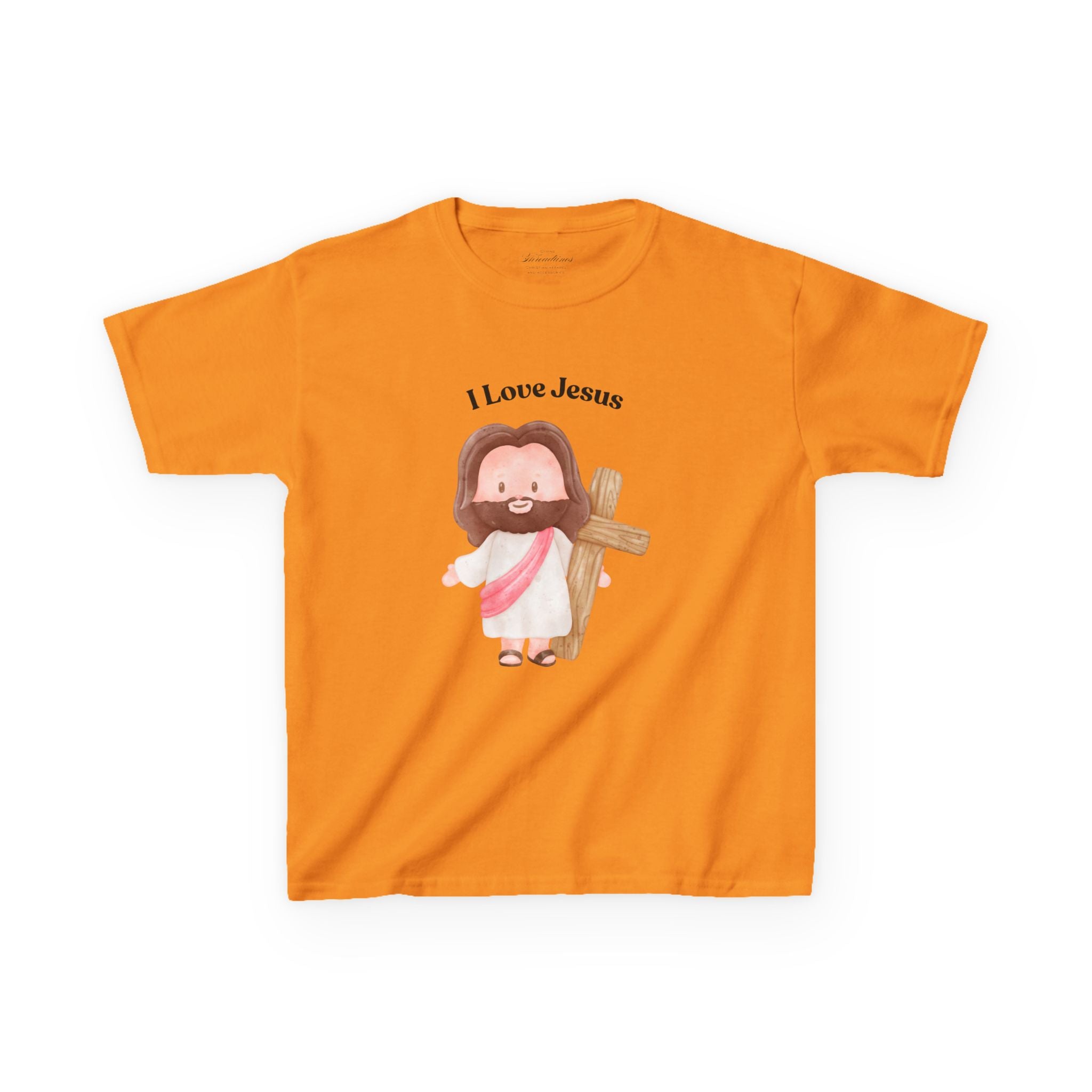 Kids T-Shirt — Cute "I Love Jesus" Cartoon Jesus Holding Cross — Christian Easter Gift for Children