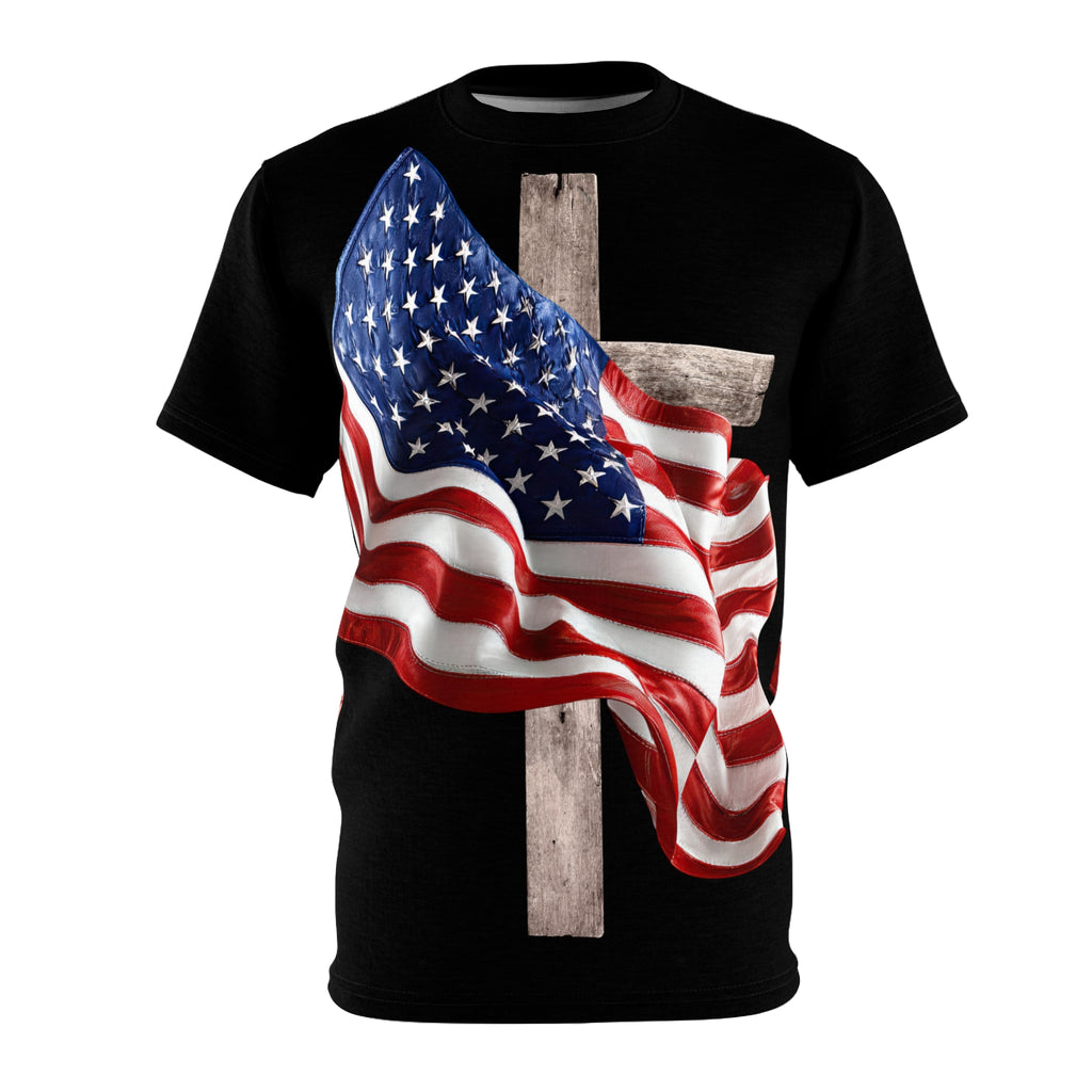 Patriotic Cross Tee — American Flag Christian T-Shirt