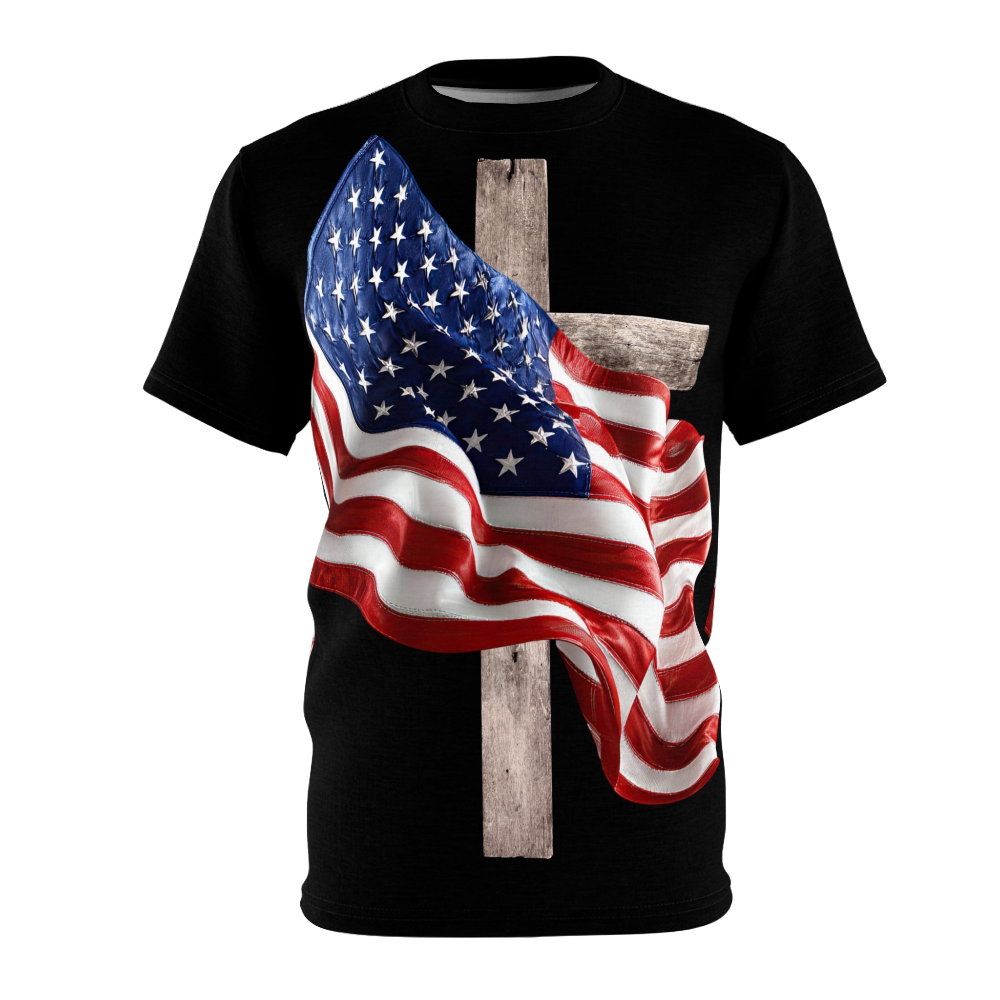 Patriotic Cross Tee — American Flag Christian T-Shirt