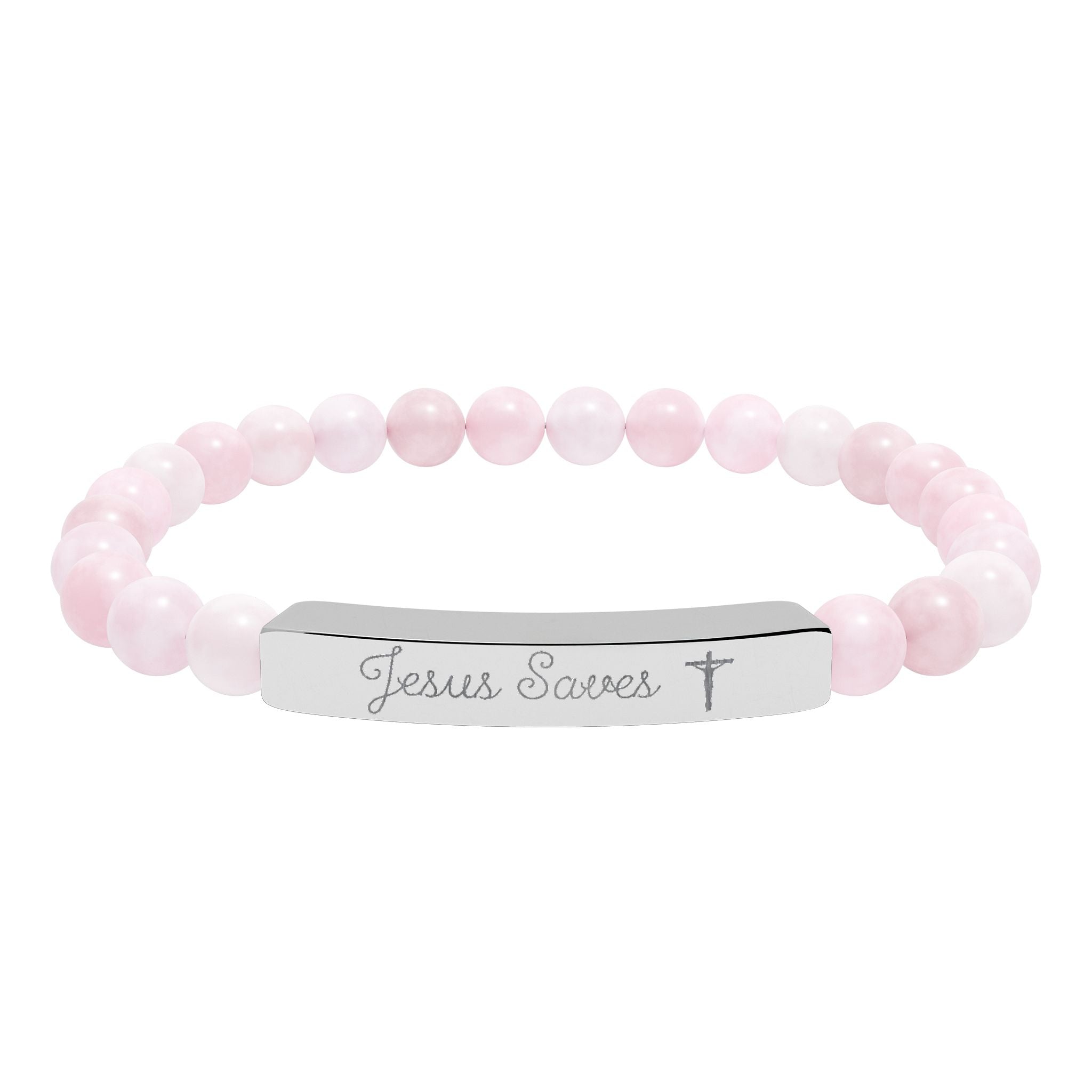 Engraved Natural Stone Stretch Bracelet — Personalized Bar Bead Bracelet ("Jesus Loves")